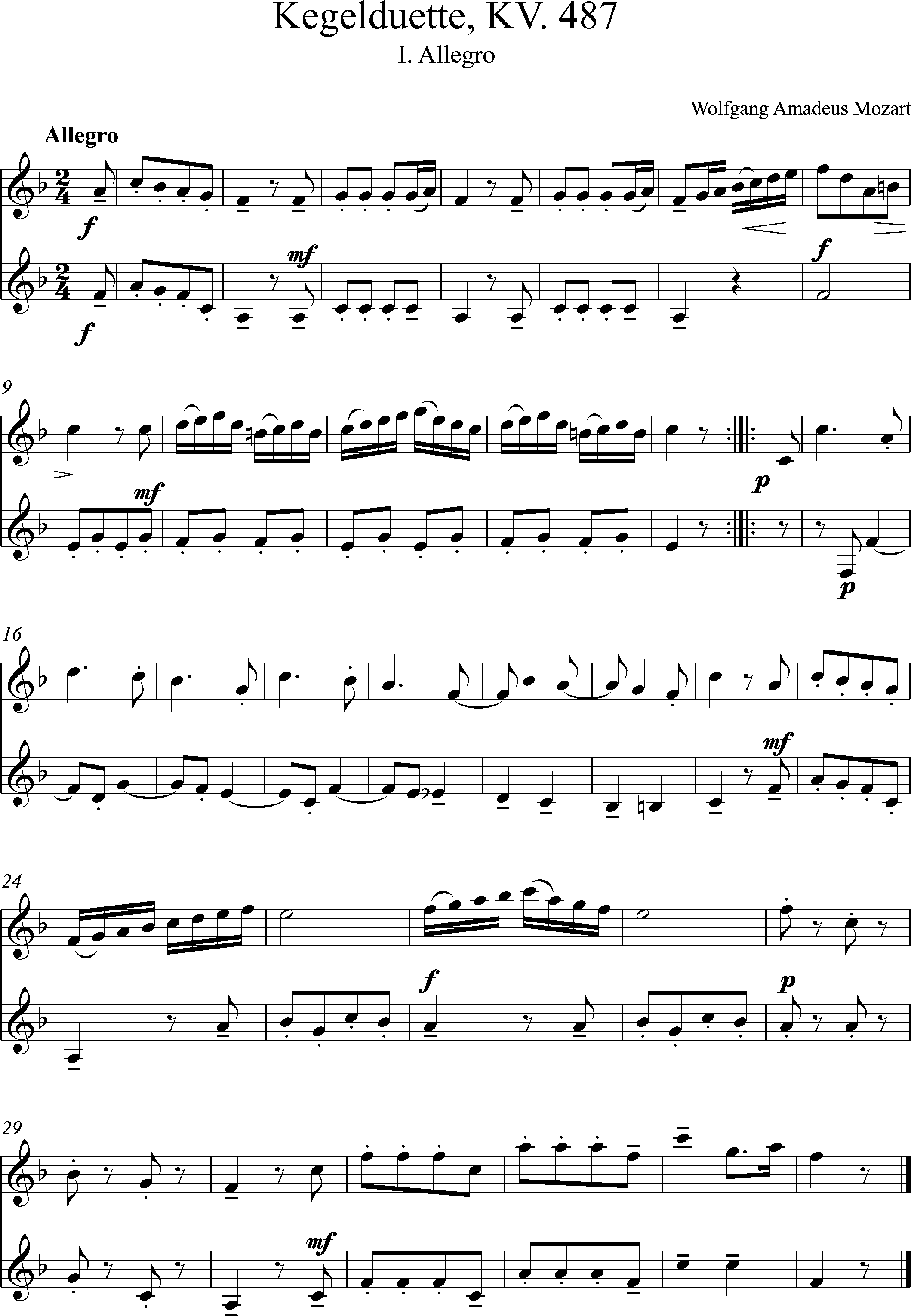 Kegelduette, KV 487, 1-Allegro
