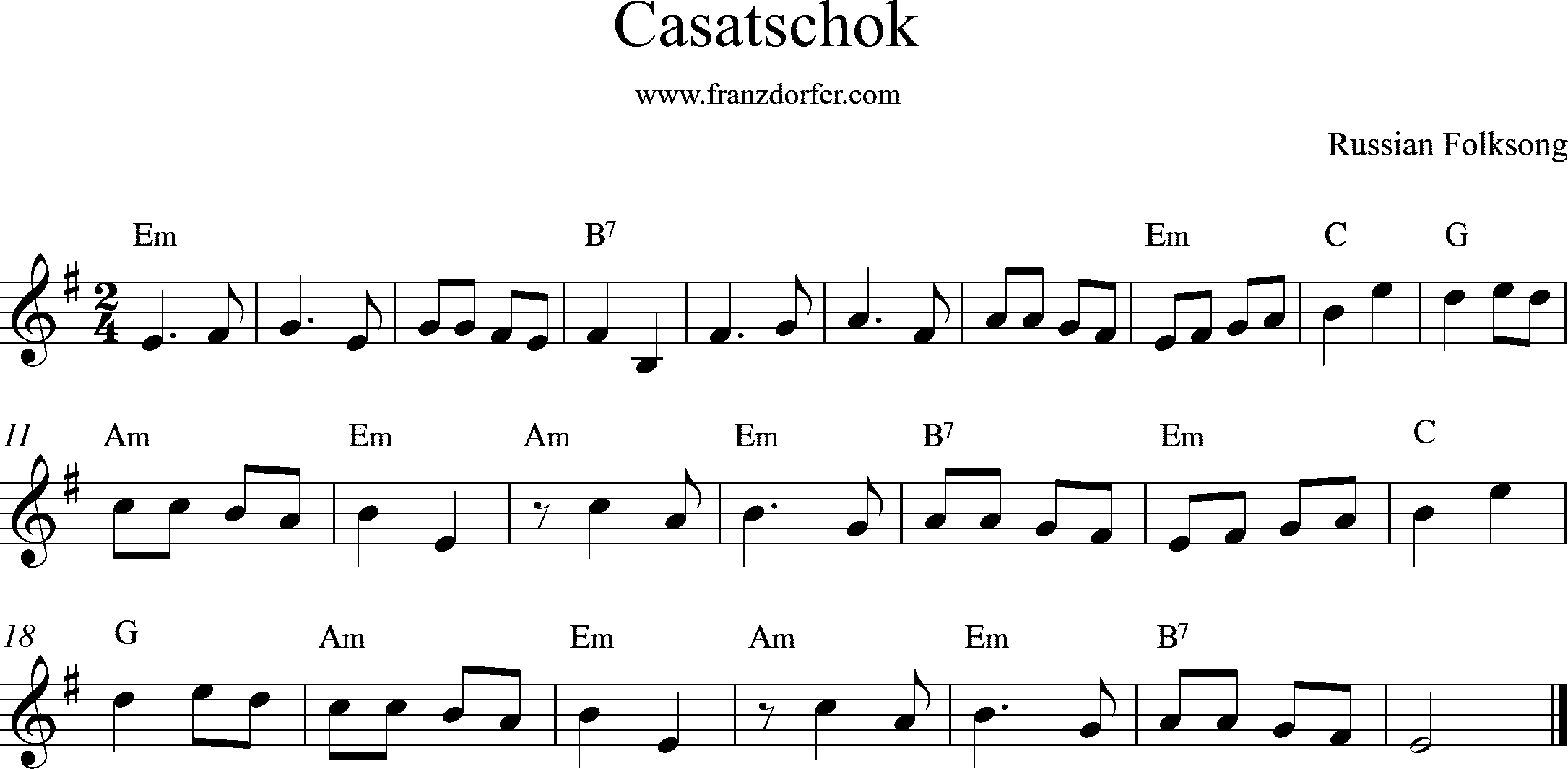 clarinet sheetmusic, Casatschok