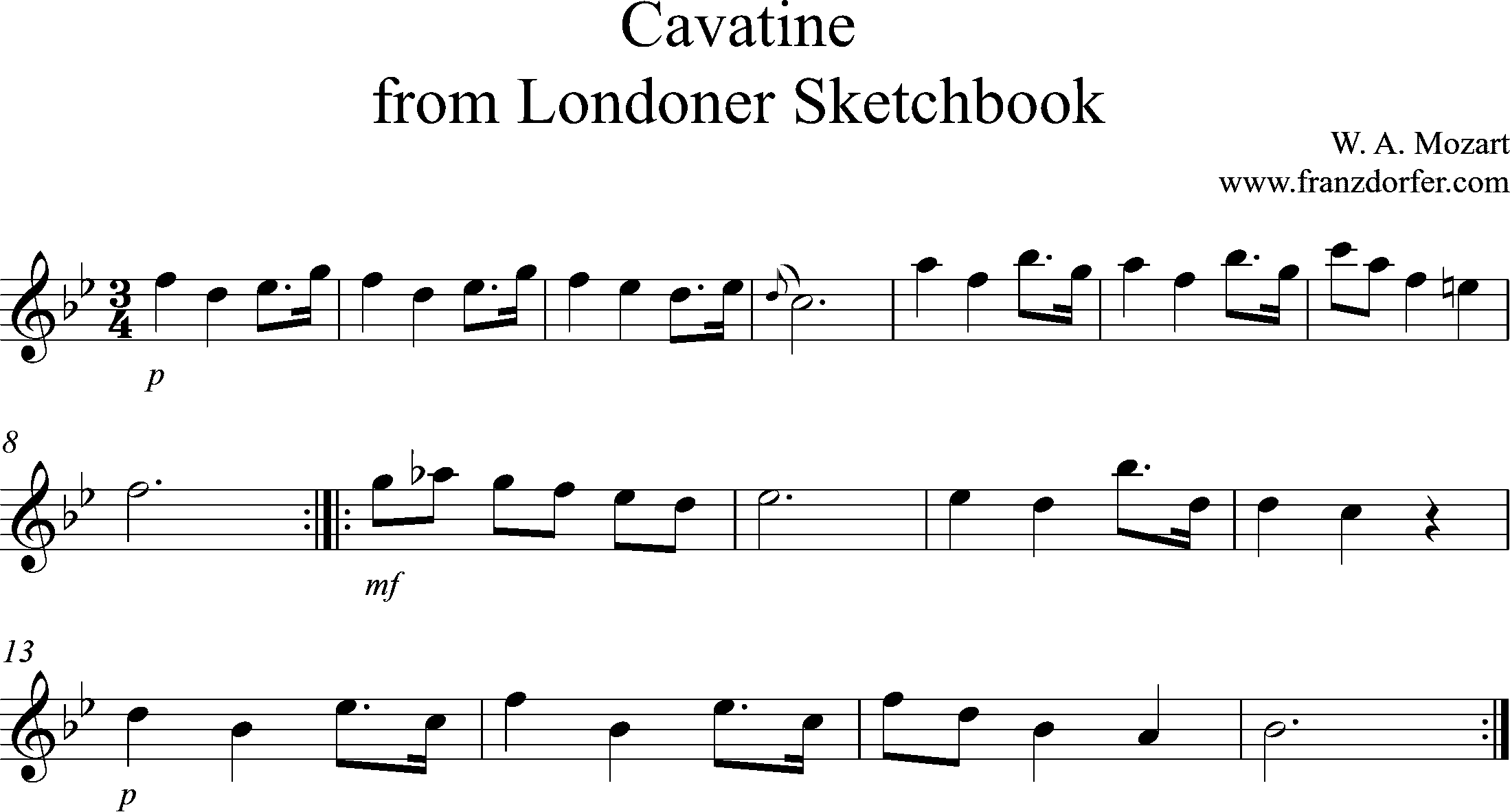 Clarinet Sheetmusic, Cavatine, Mozart