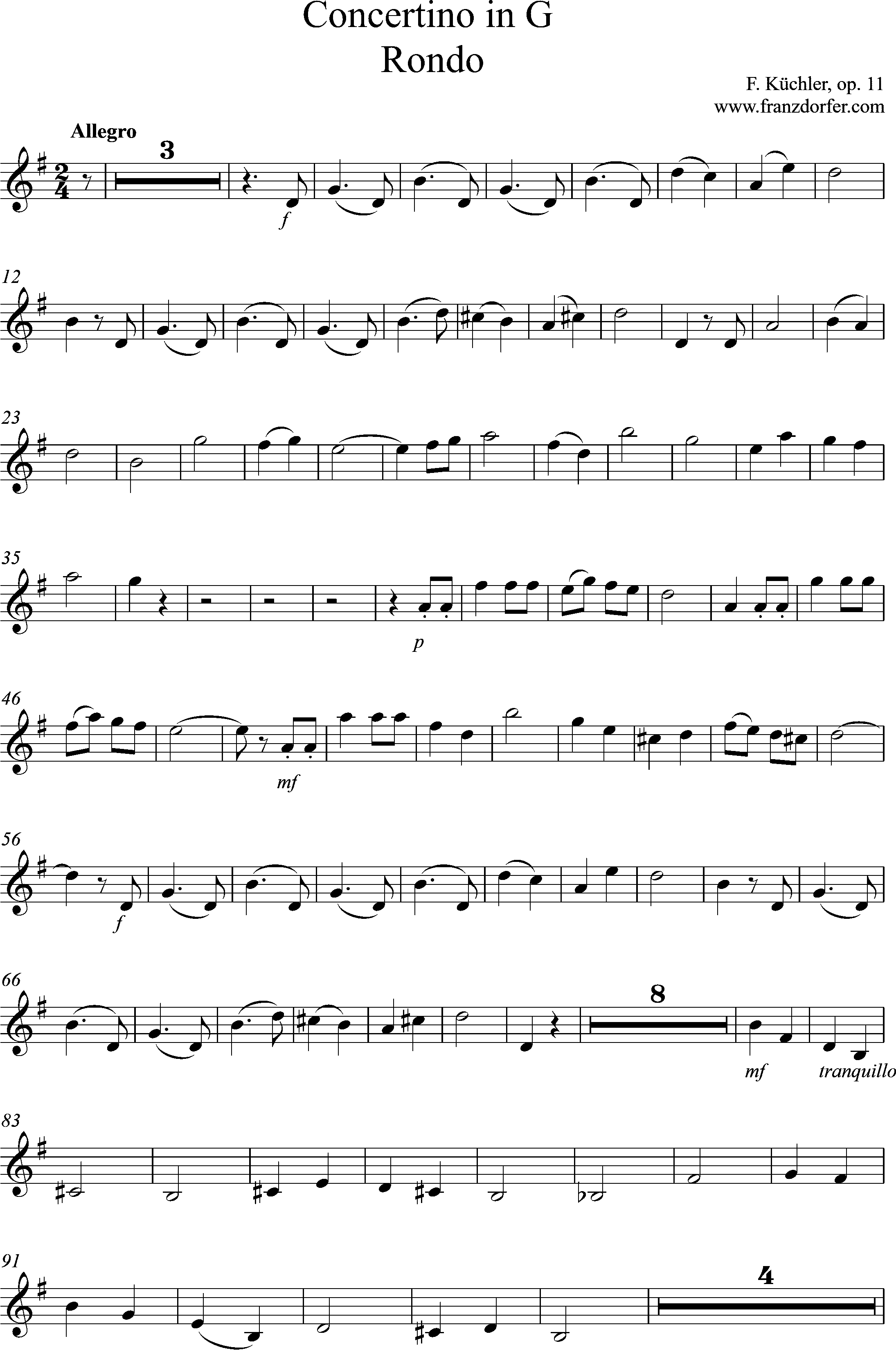 Rondo, Solopart Concertino in G-op11 küchler