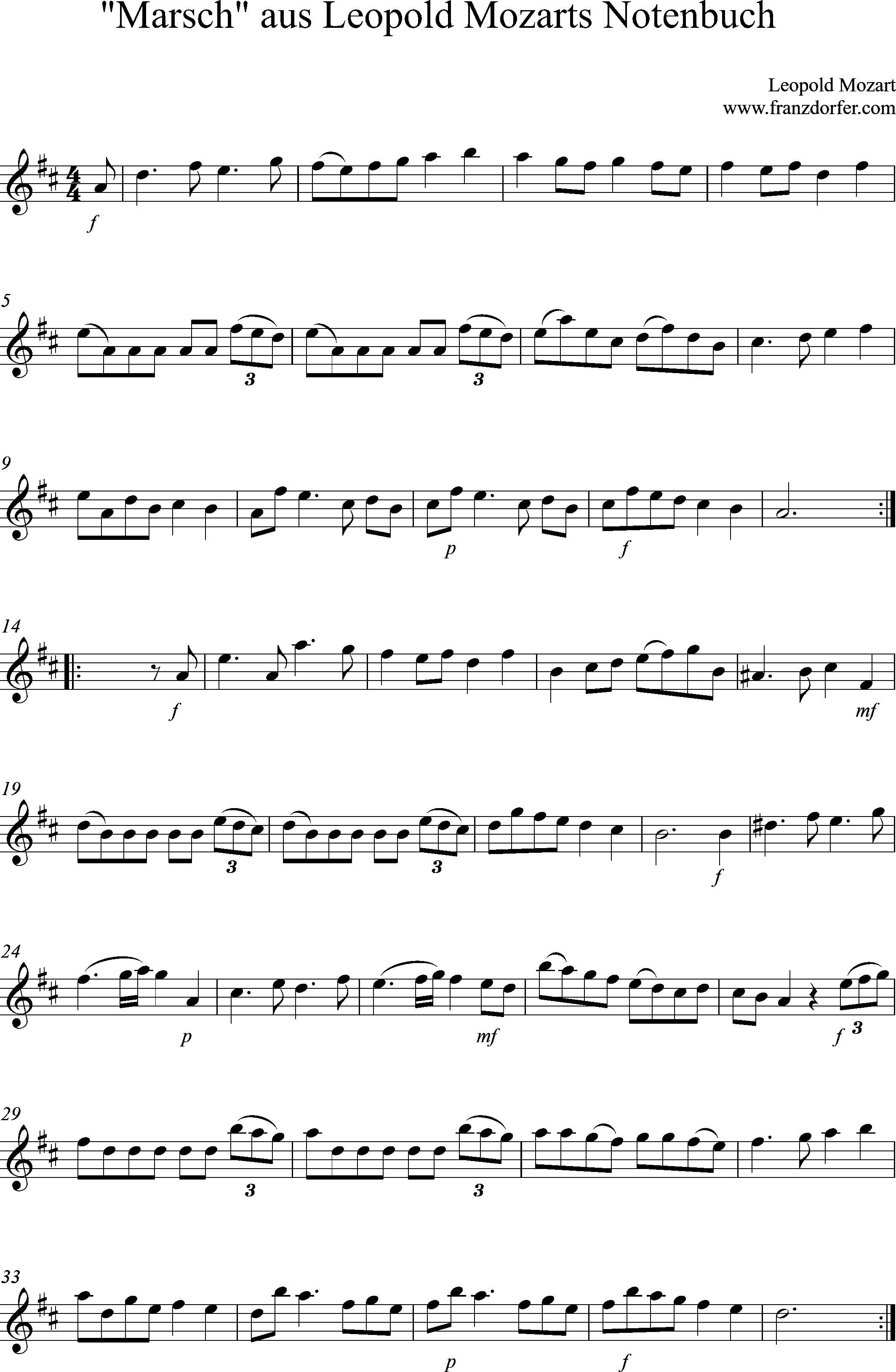 Noten Klarinette, Marsch Leopold Mozart