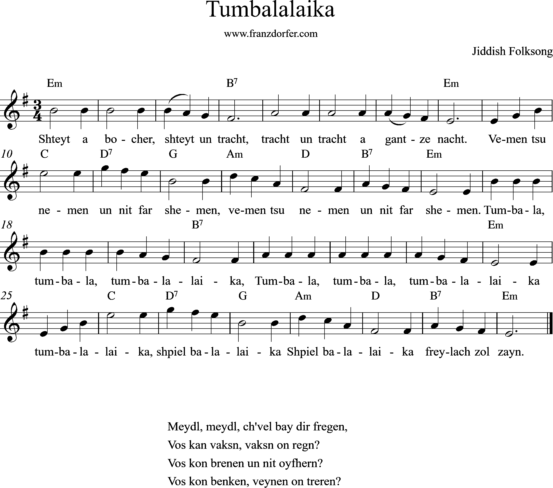 Leadsheet, Tumbalaika, e-minor