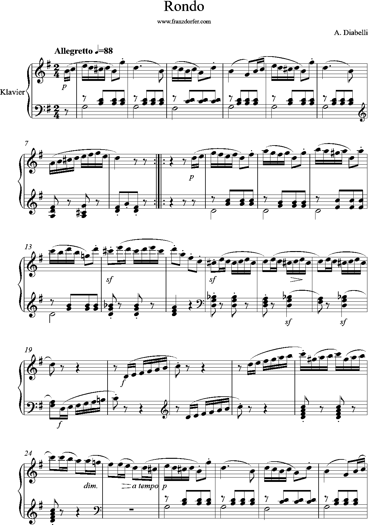 klaviernoten, Rondo in G-Diabelli, page001