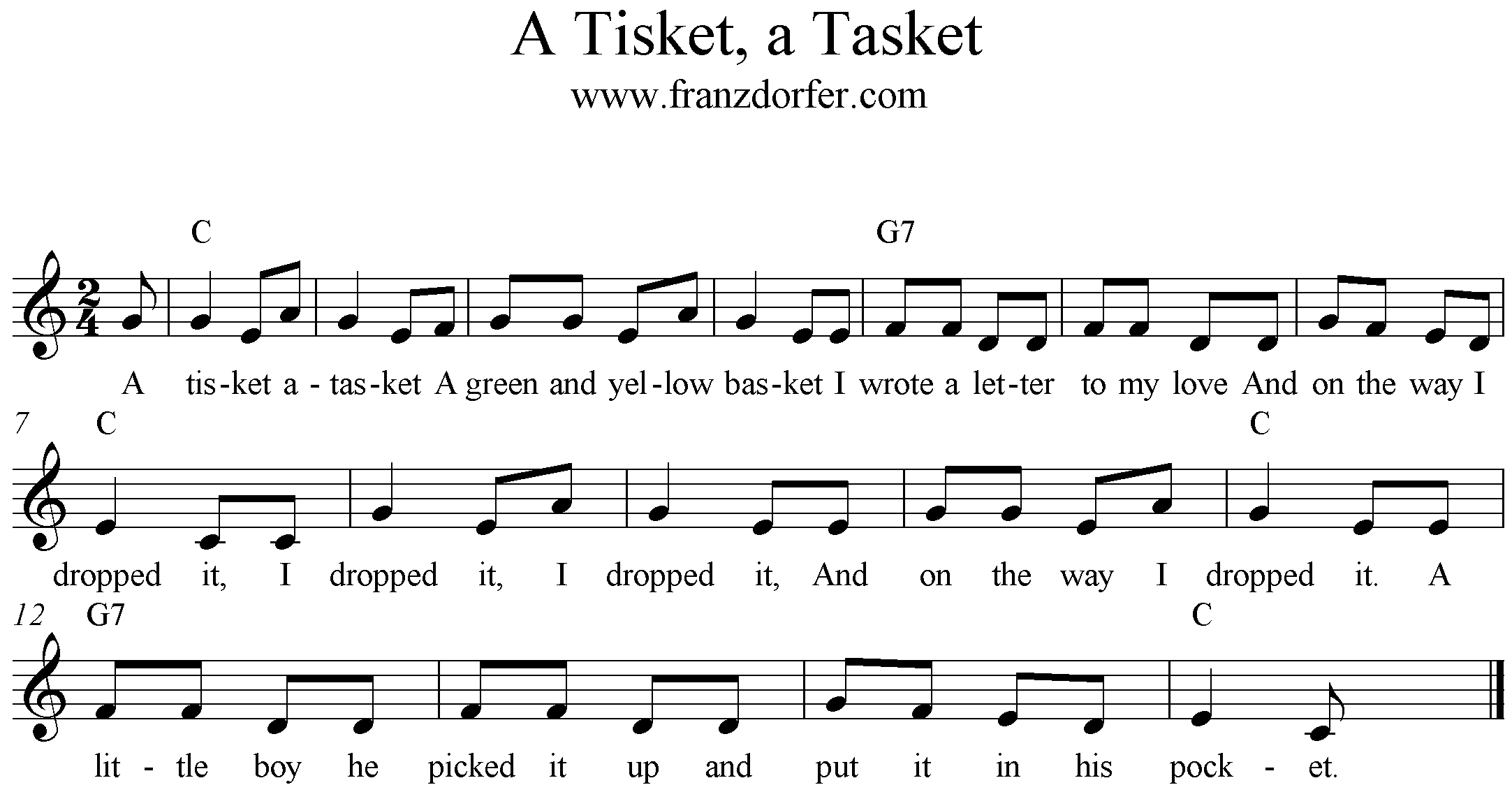 Freesheet music A Tisket A Tasket