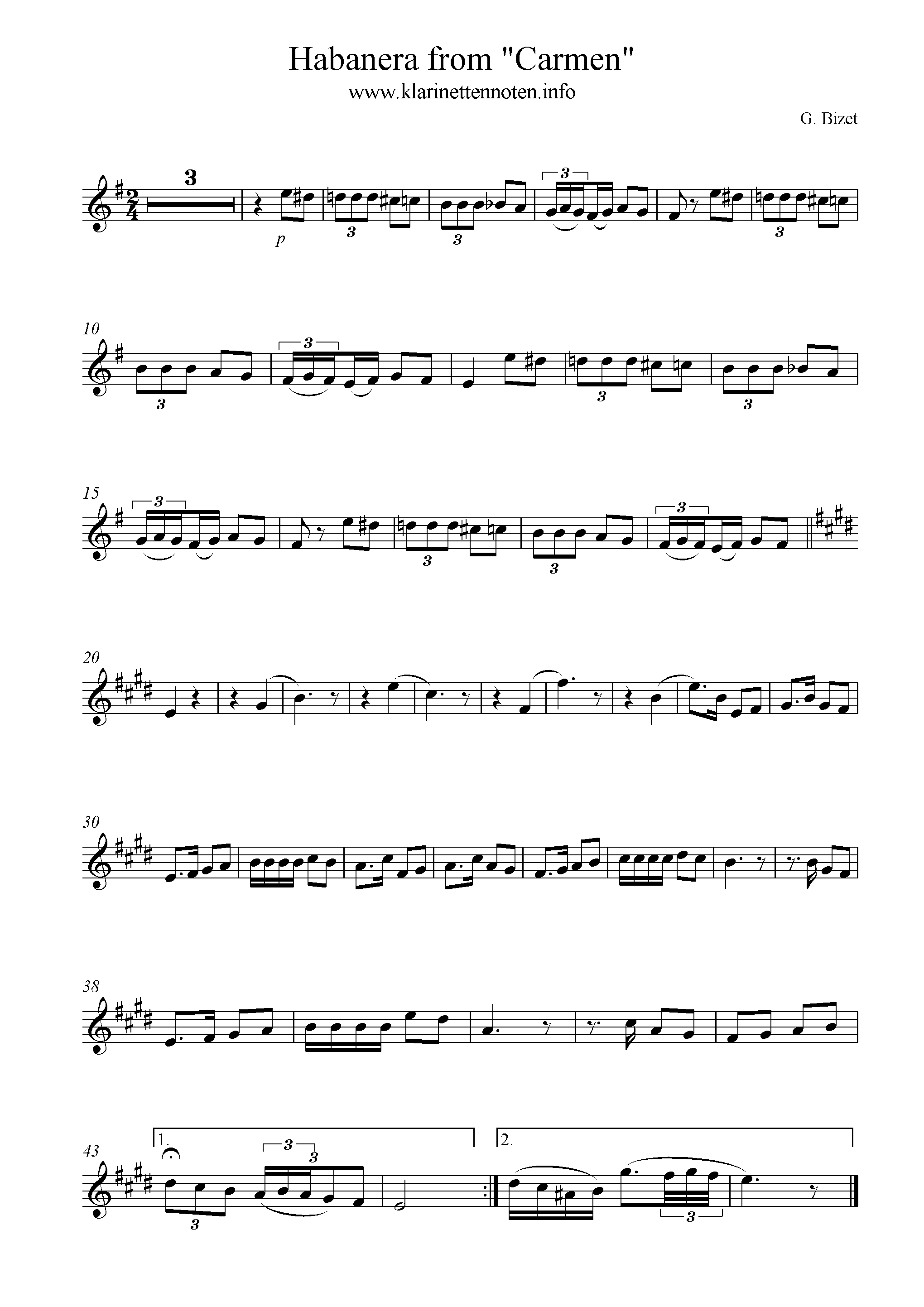 Habanera Noten für Klarinette