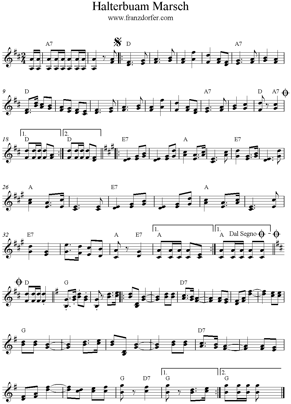 Noten Halterbuam Marsch 2stimmig, D-Dur, Klarinette