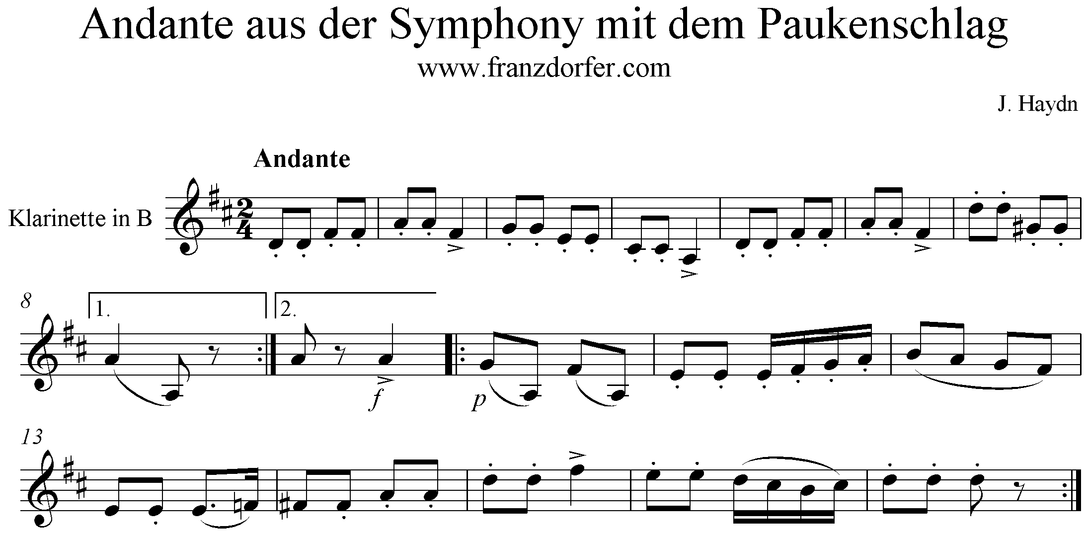 Freesheet Theme Andante Symphony mit dem Paukenschlag