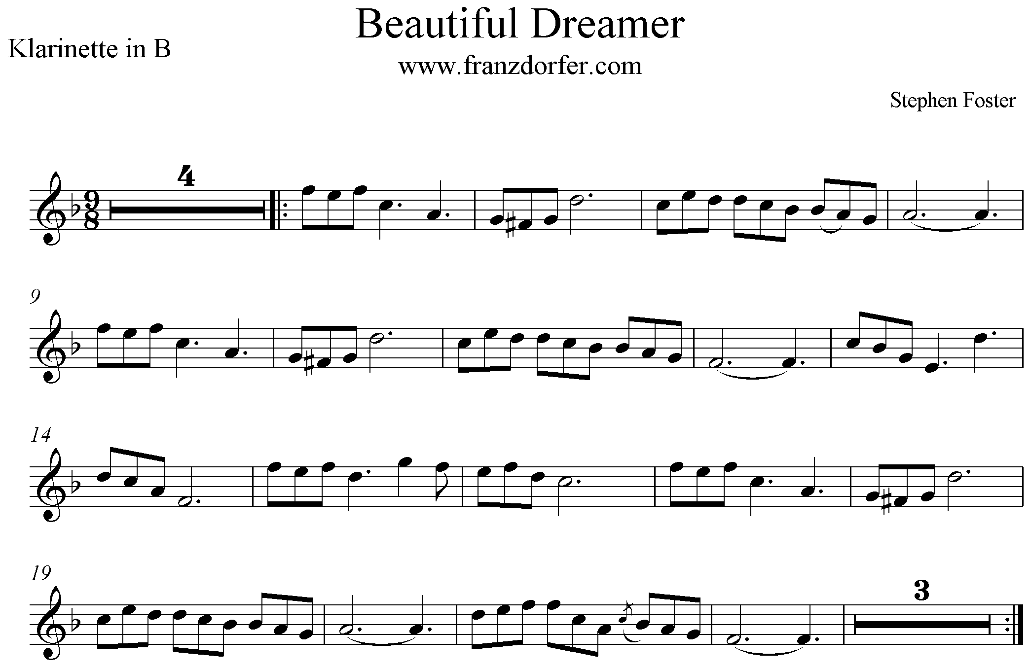 Sheetmusic for Trimpet, F-Major, Beautiful Dreamer