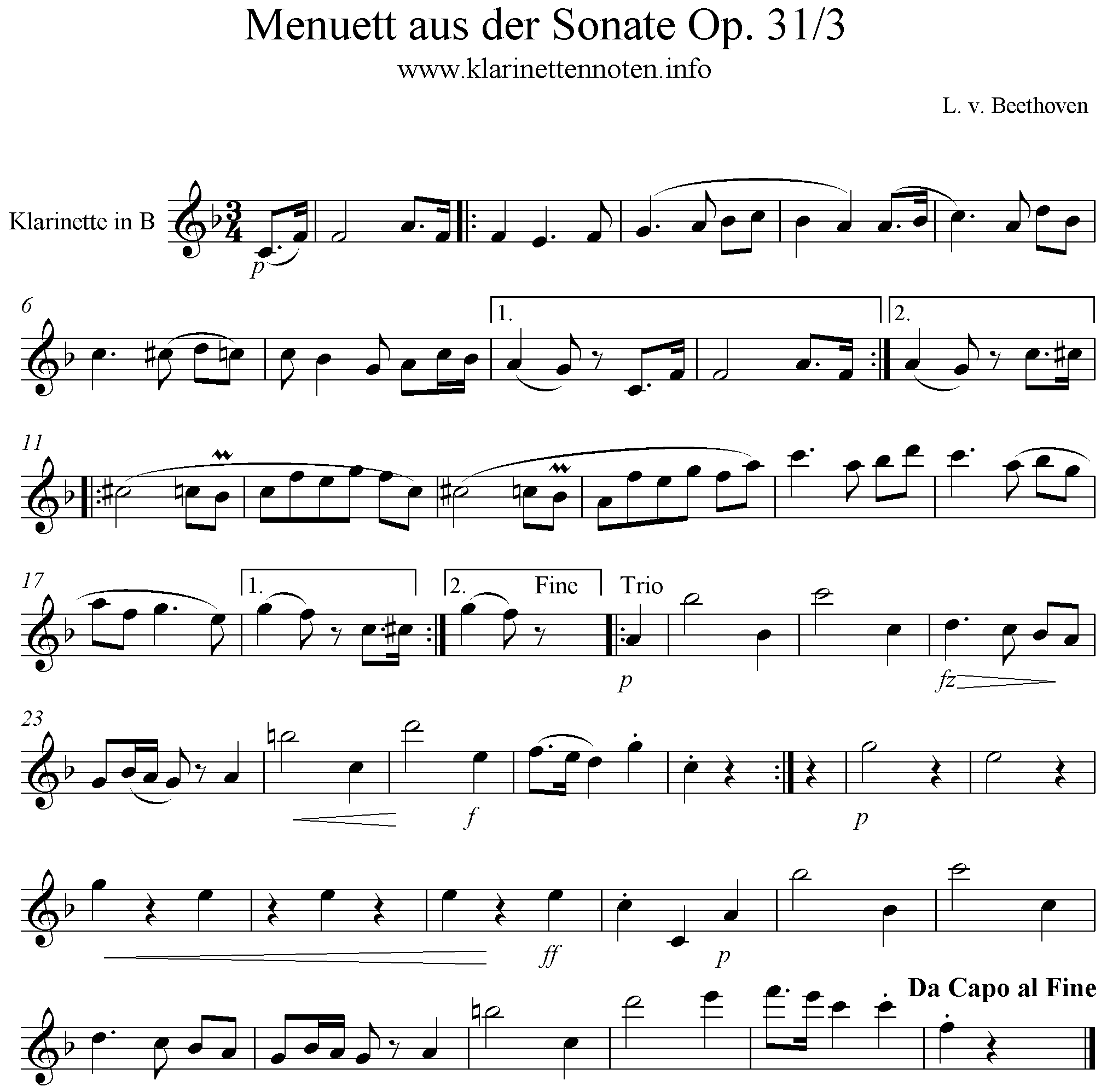 Menuet aus sonate op. 31/3 Solopart