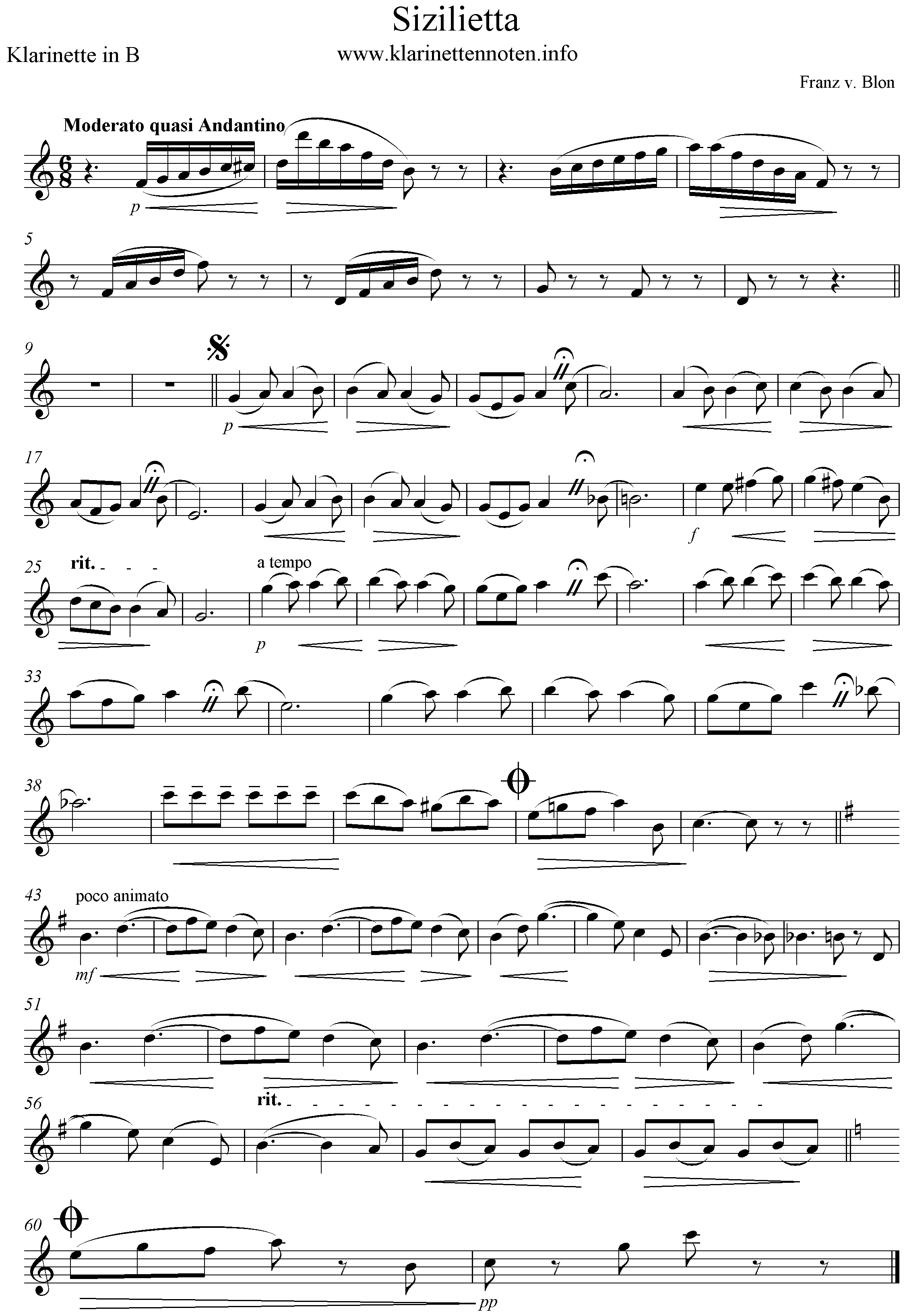 Sizilietta, Franz v Blon Clarinete, Klarinette