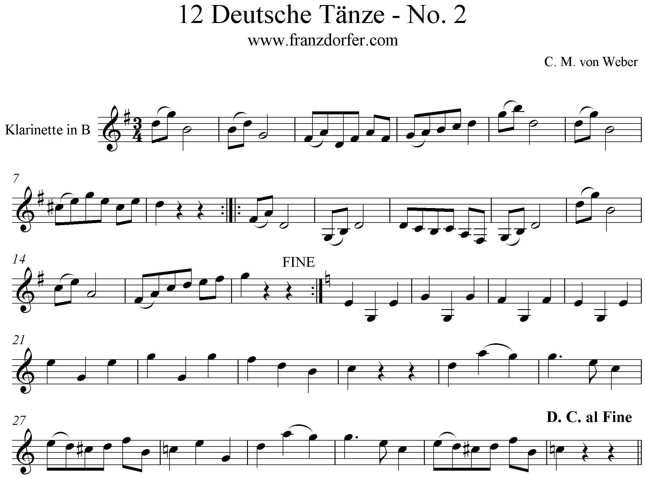 Noten 12 Deutsche Tänze - No2- Clarinet