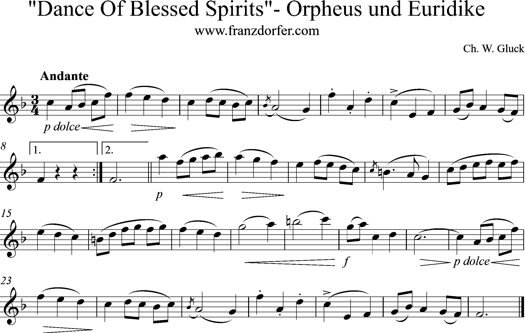 freesheet Clarinet Danced Of The Blessed Spirits