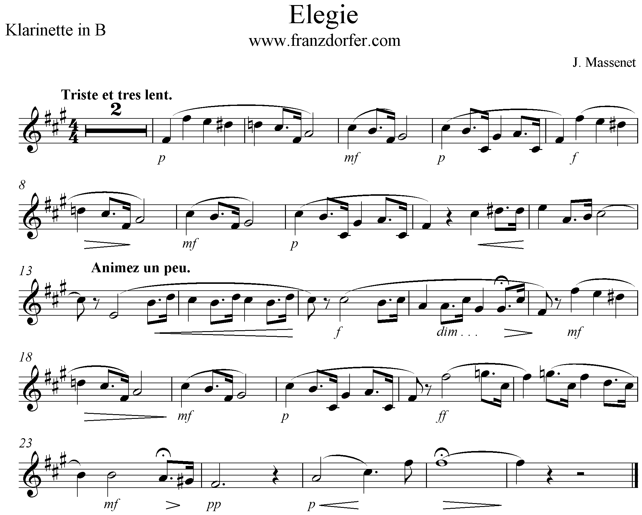 clarinet Elegie Massenet