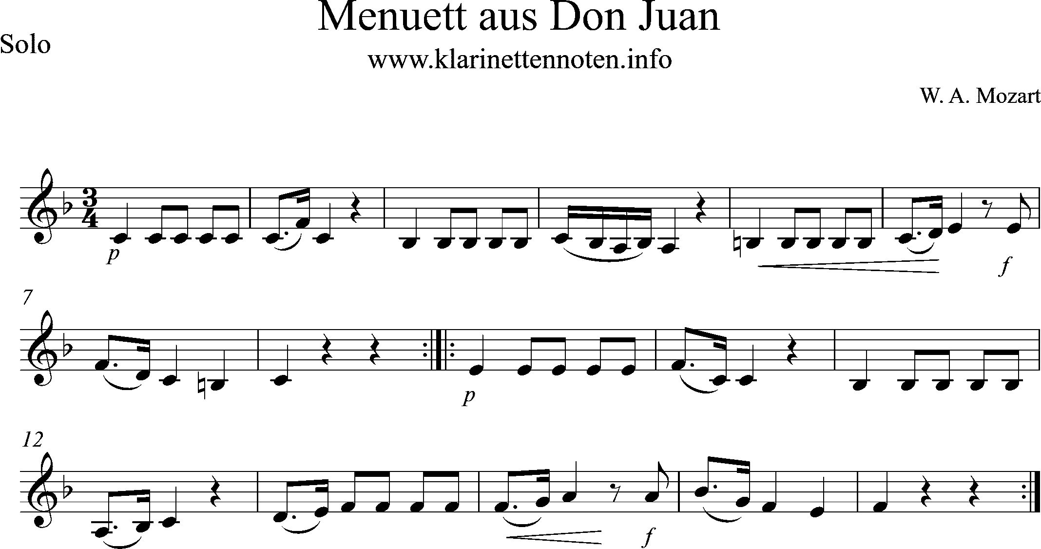 Menuet from Don Juan, Sheetmusic for Clarinet