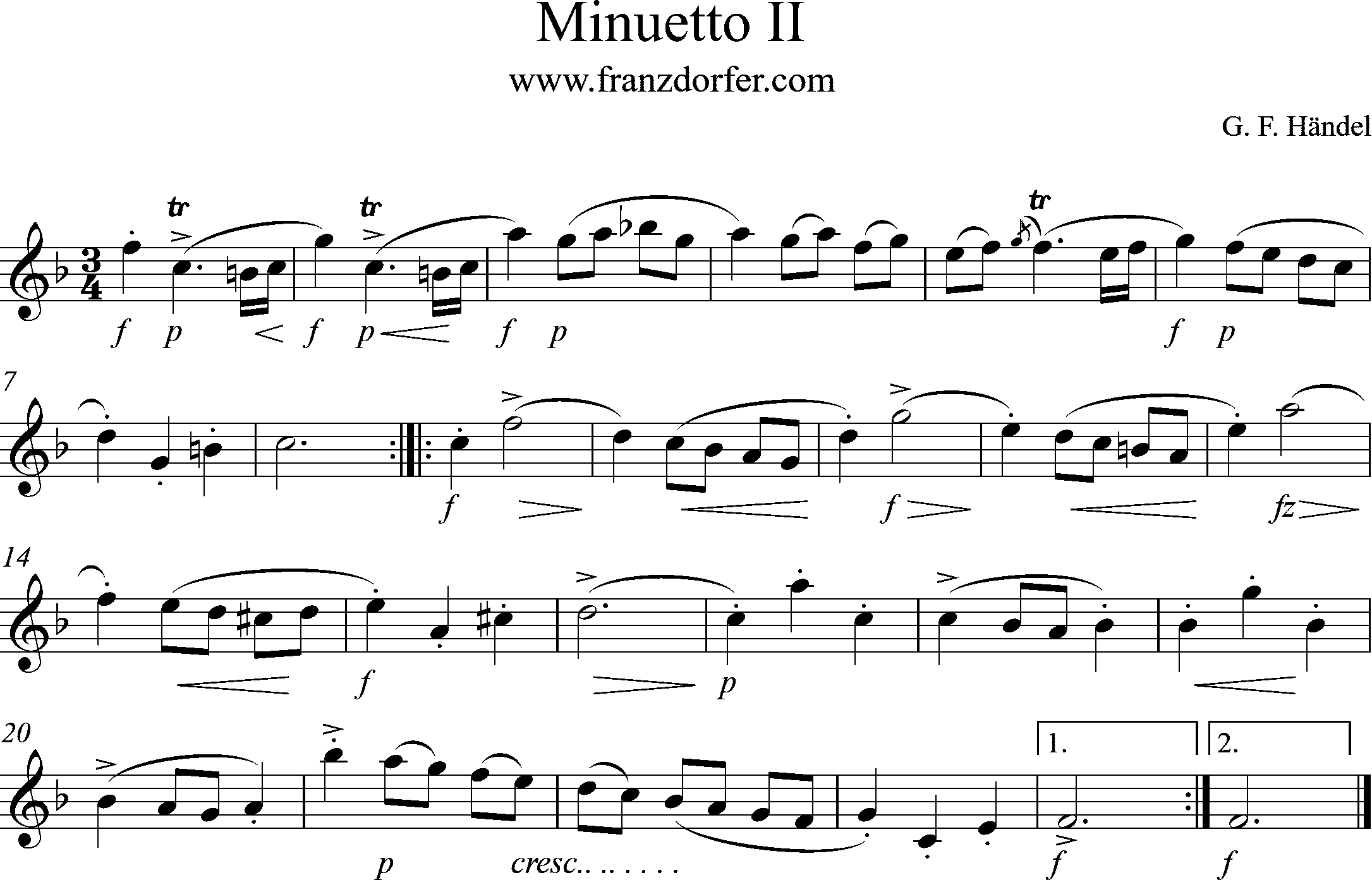 Clarinet Part Minuetto II Handel