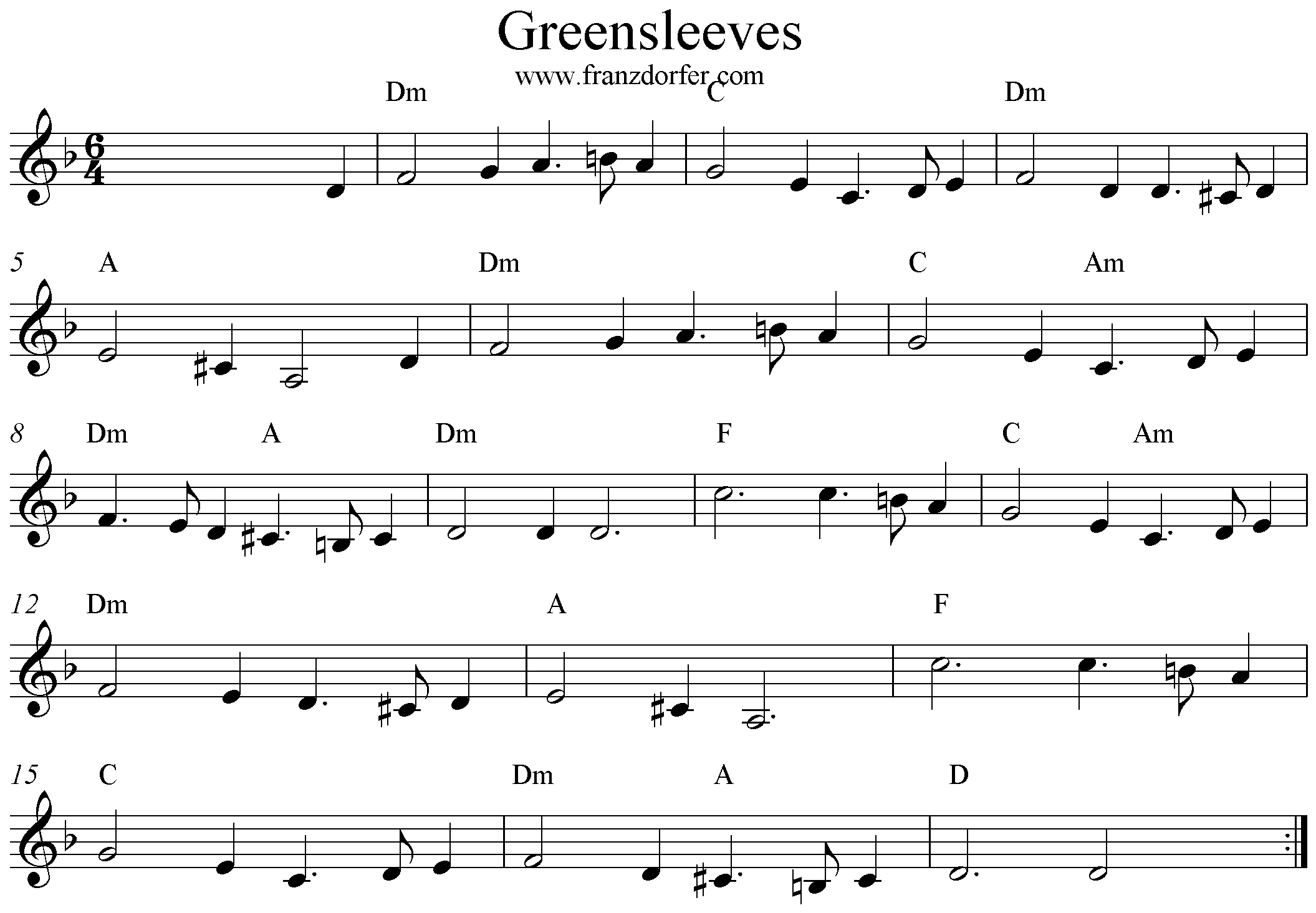 sheet music greensleeves