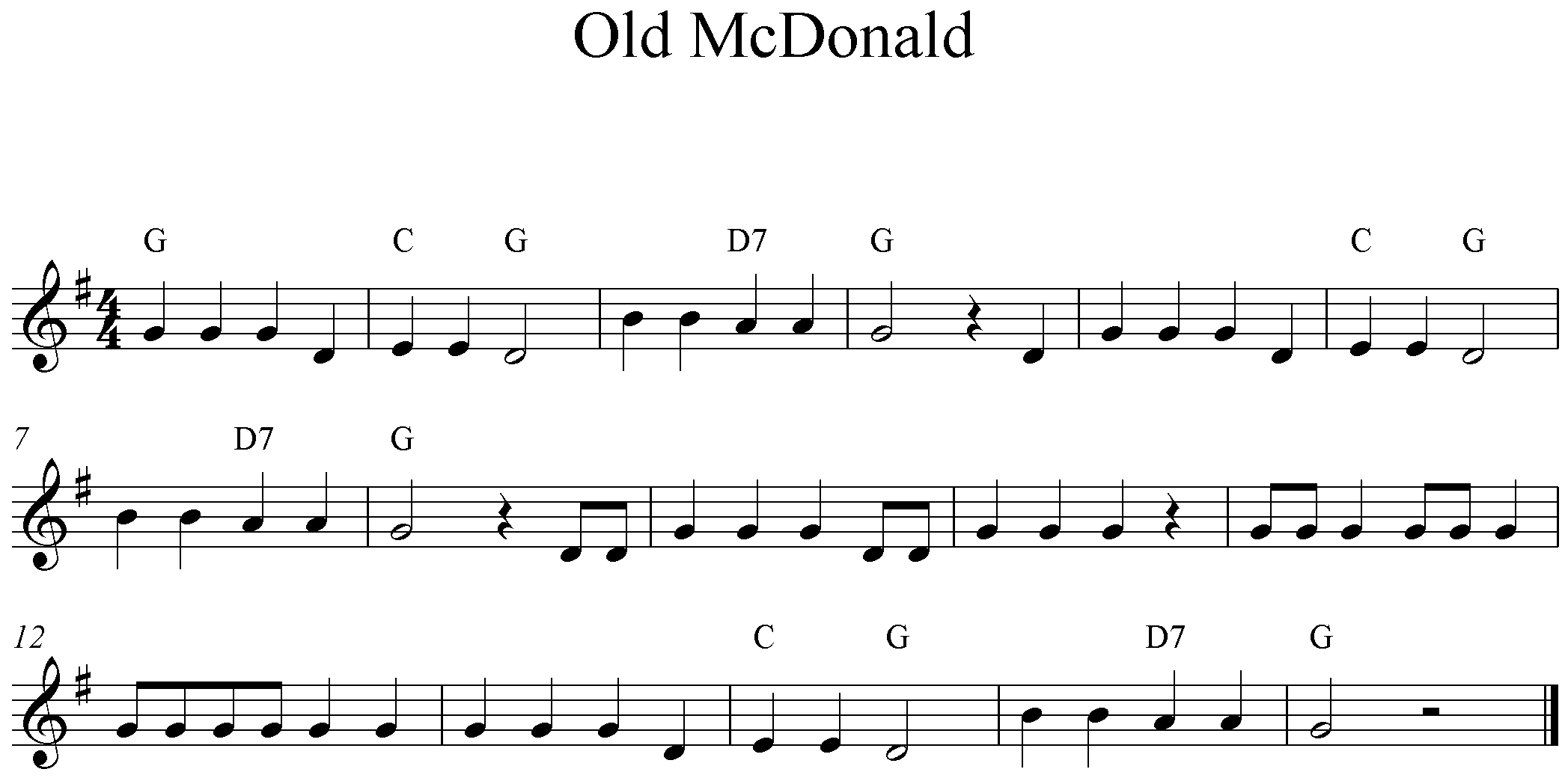 Noten Old Mac Donald, G-Dur, Blockflöte