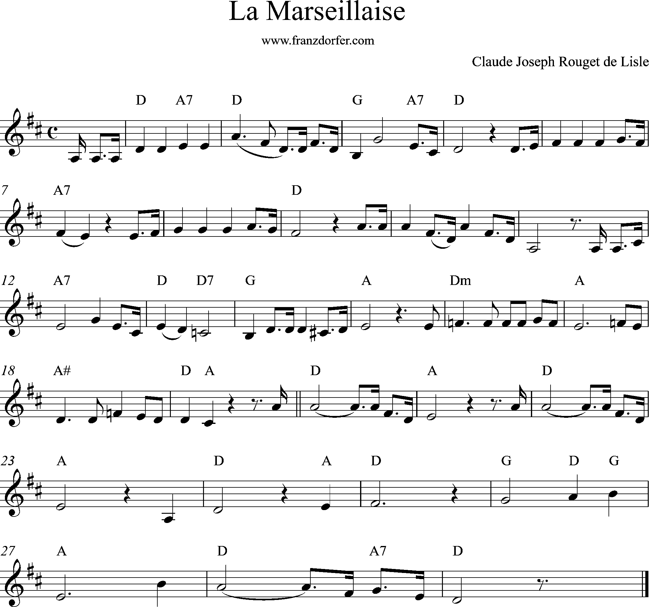 Clarinet sheet- La Marseillaise D-Major low