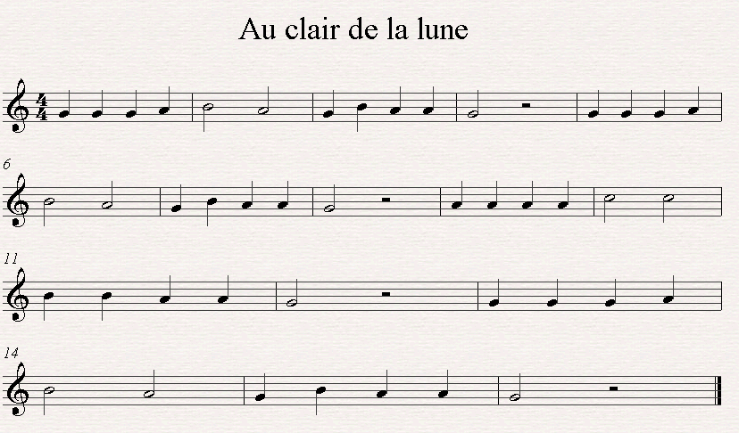 Noten au clair de la lune