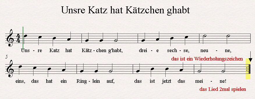 Unser katz hat kätzchen ghabt noten