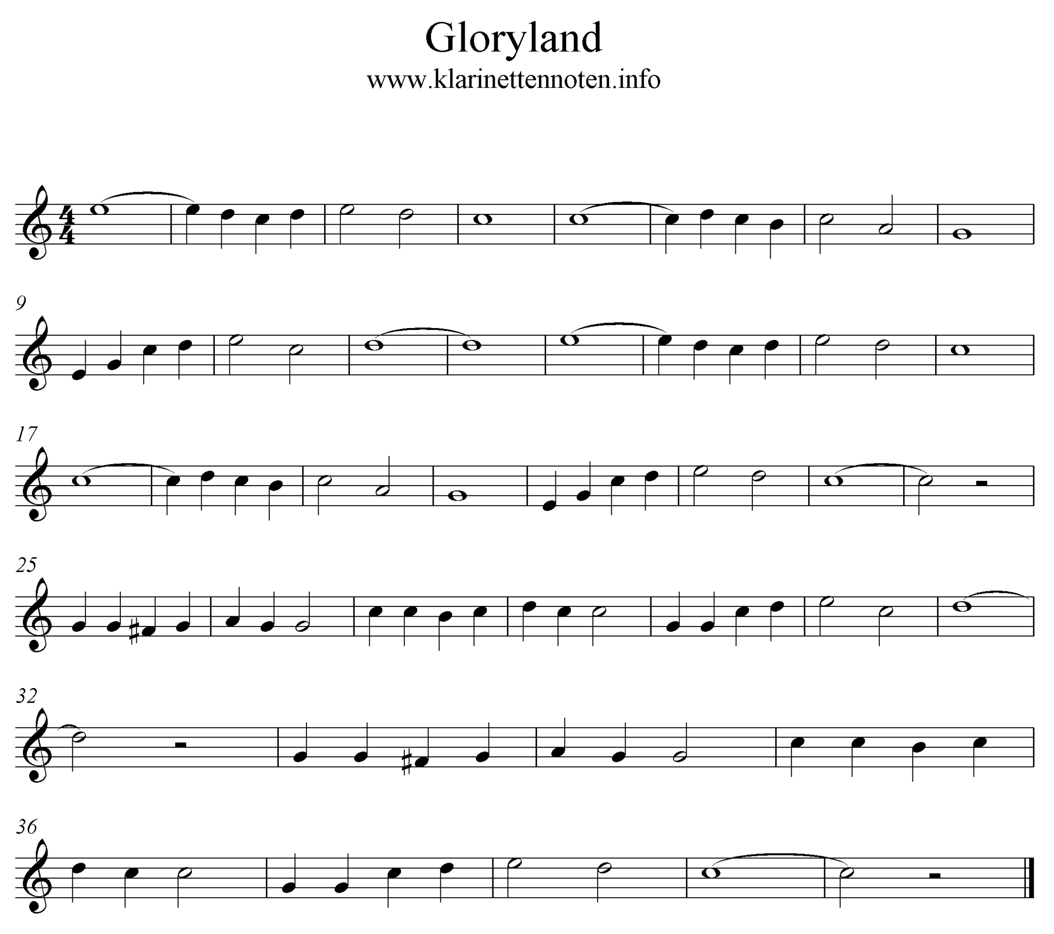 Noten Over the Gloryland Freesheet music