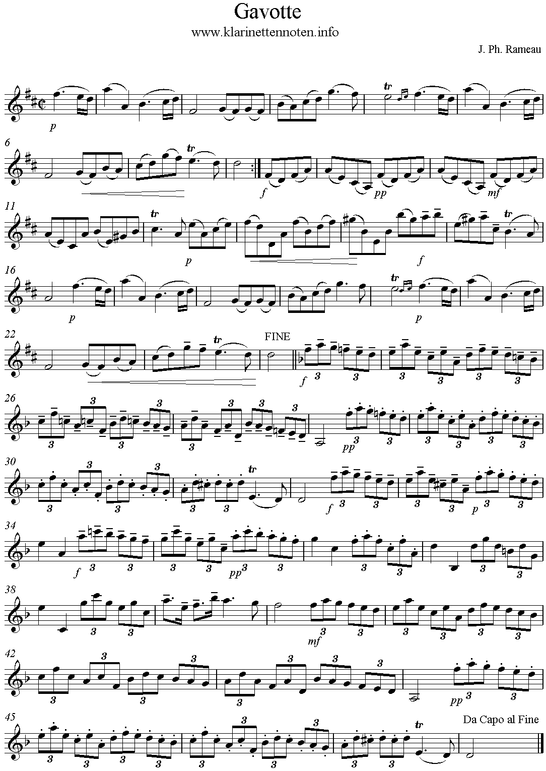Gavotte - Rameau - for Clarinet, Klarinette