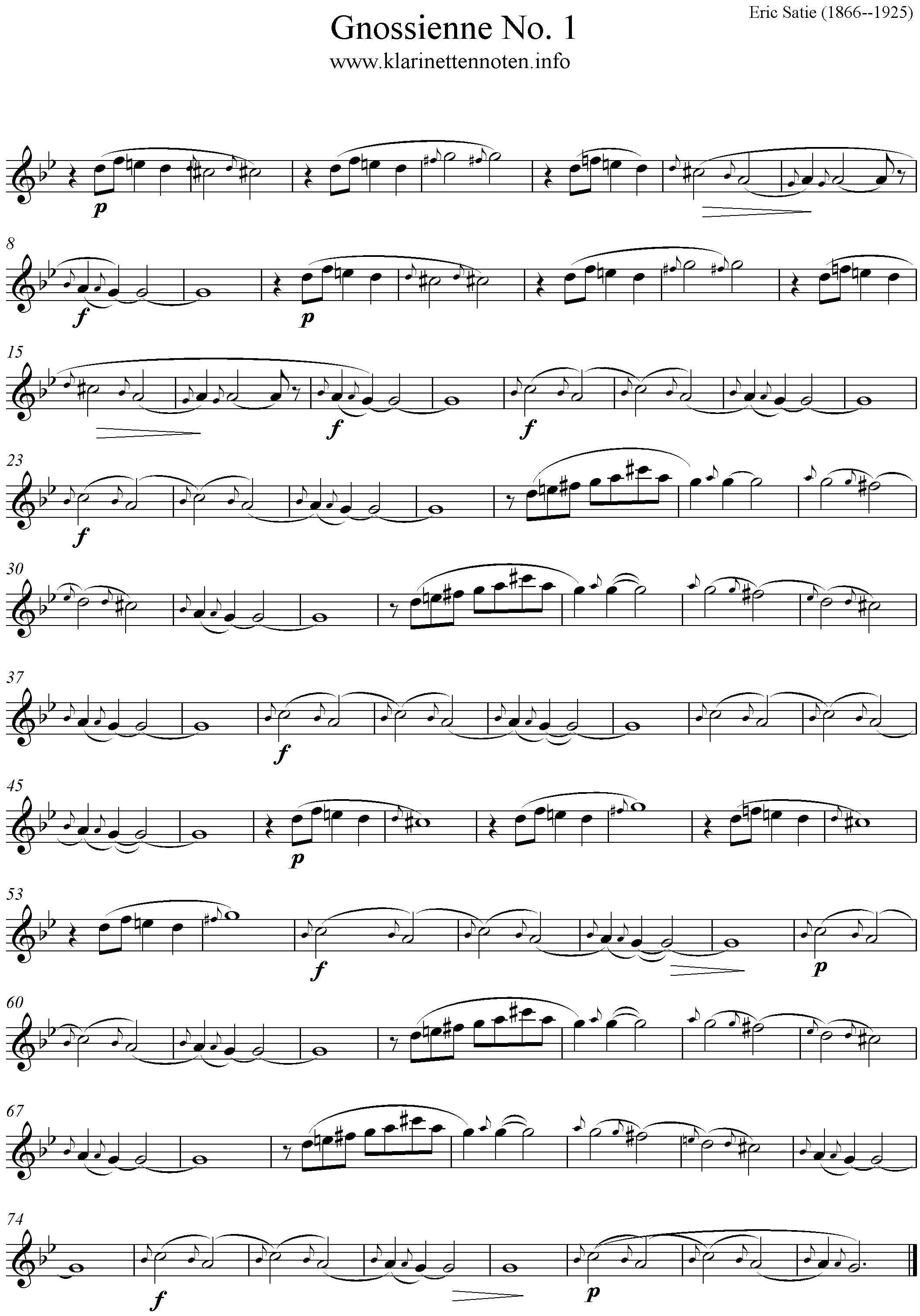 Gnossienne Clarinet Sheetmusic Noten