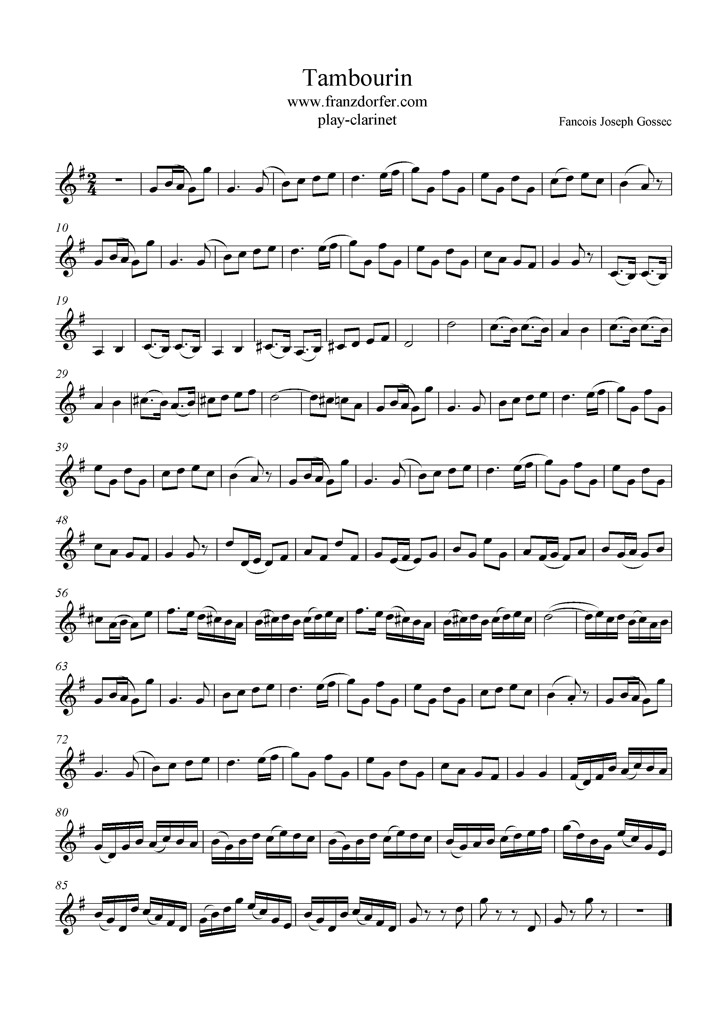 Gossec Tambourin für Klarinette, Clarinet