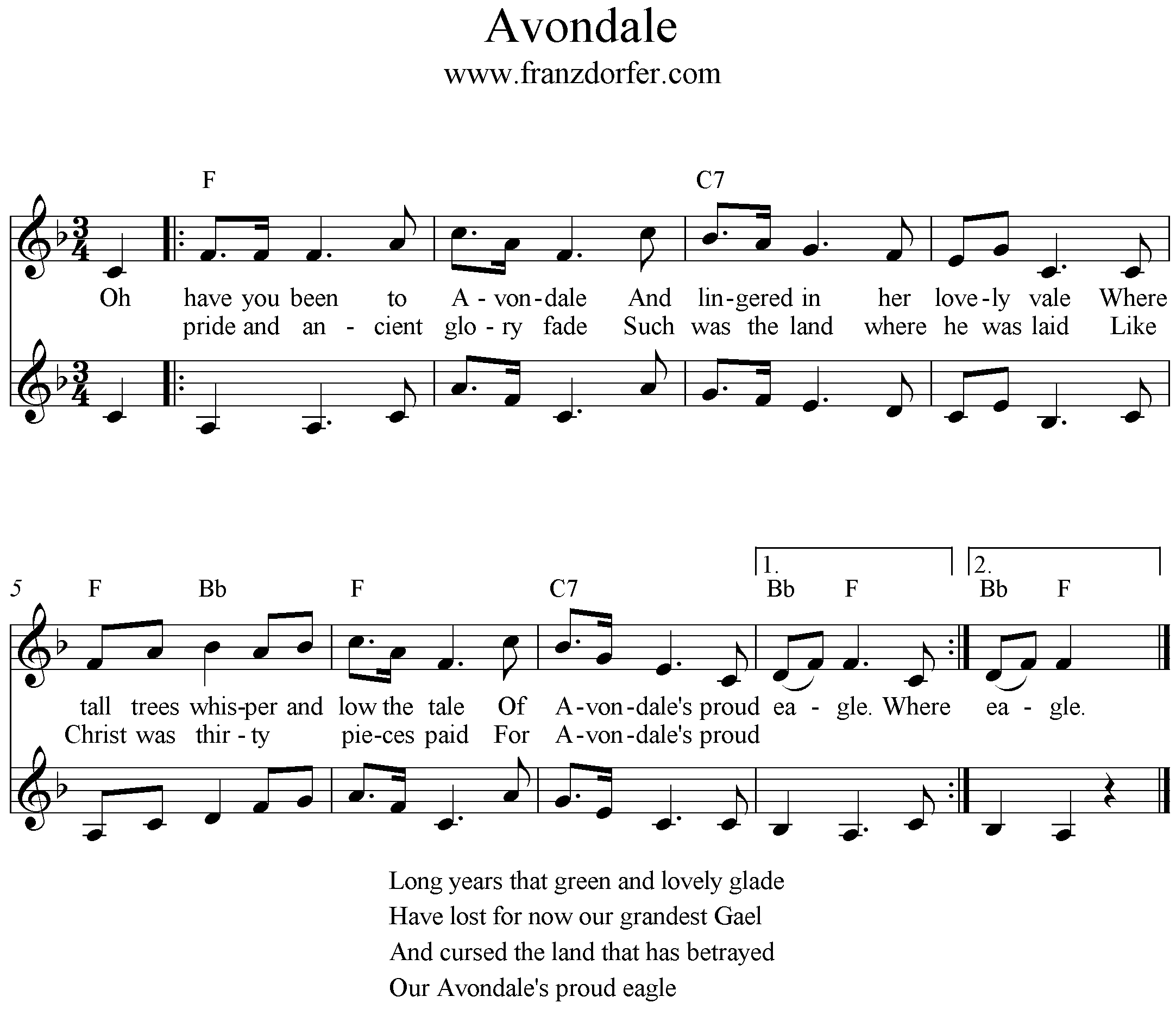 Noten Avondale 2stimmig, F-Dur