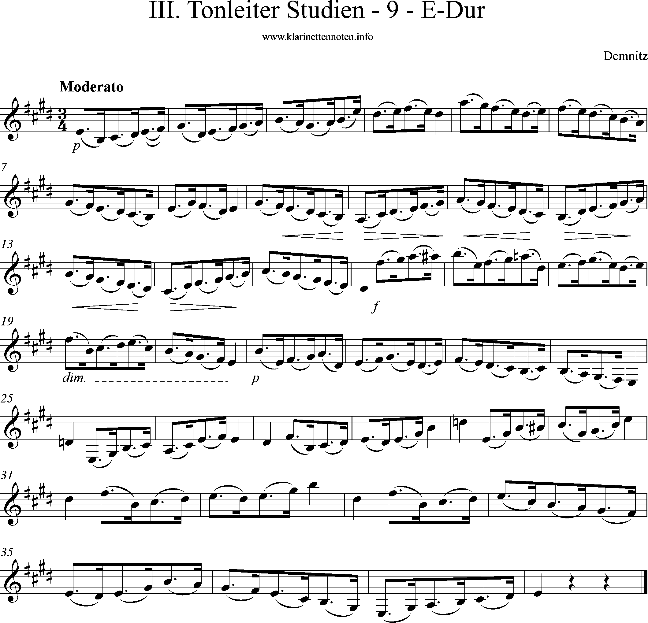 Demnitz, Elementar Schule, E-Dur, Etüde, Moderato