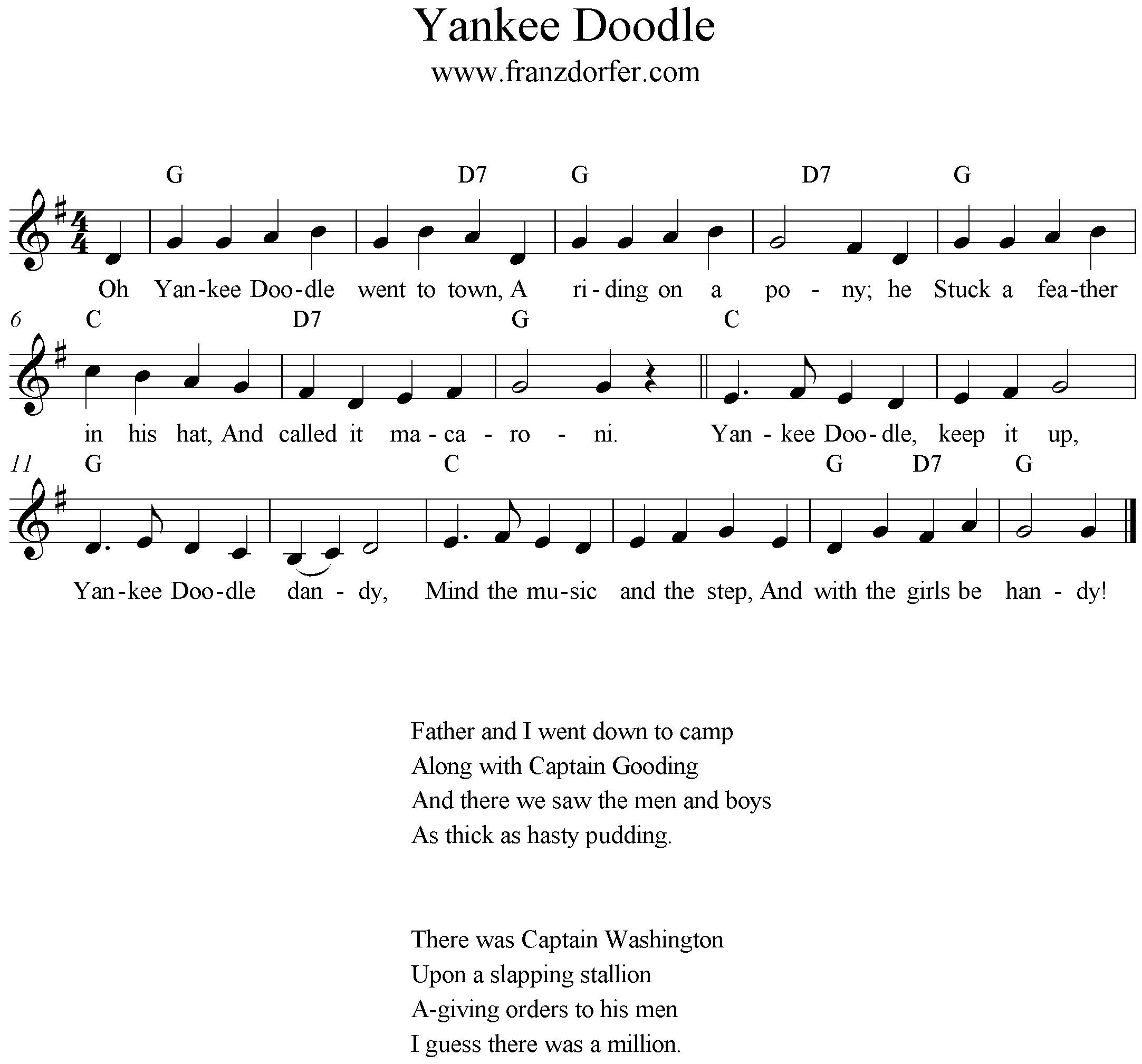 Beginner-friendly image of Yankee Doodle sheet music showing the melody notes for easy orientation