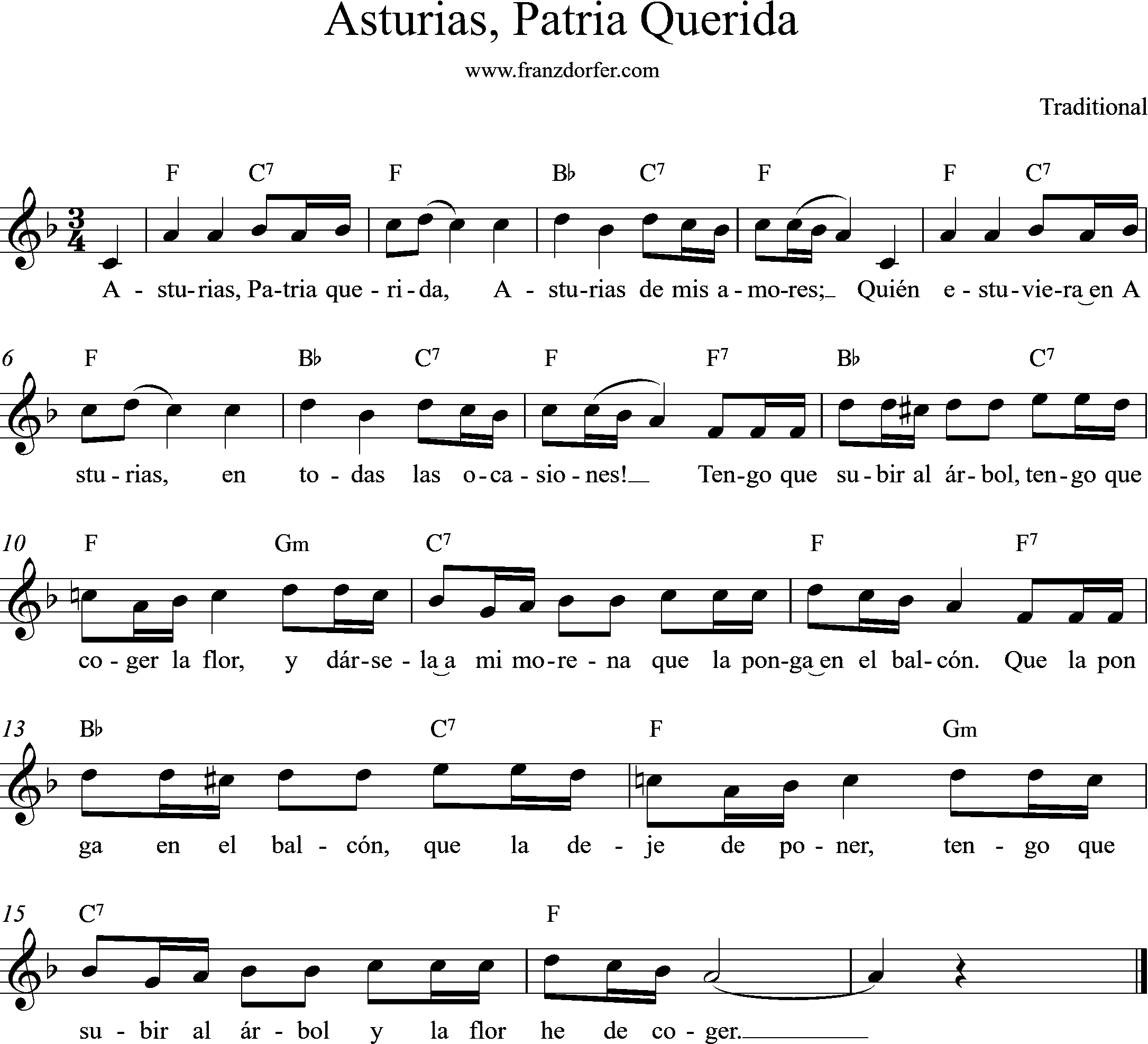 Sheetmusic, Chords, Lyrics- Asturias Patria Querida