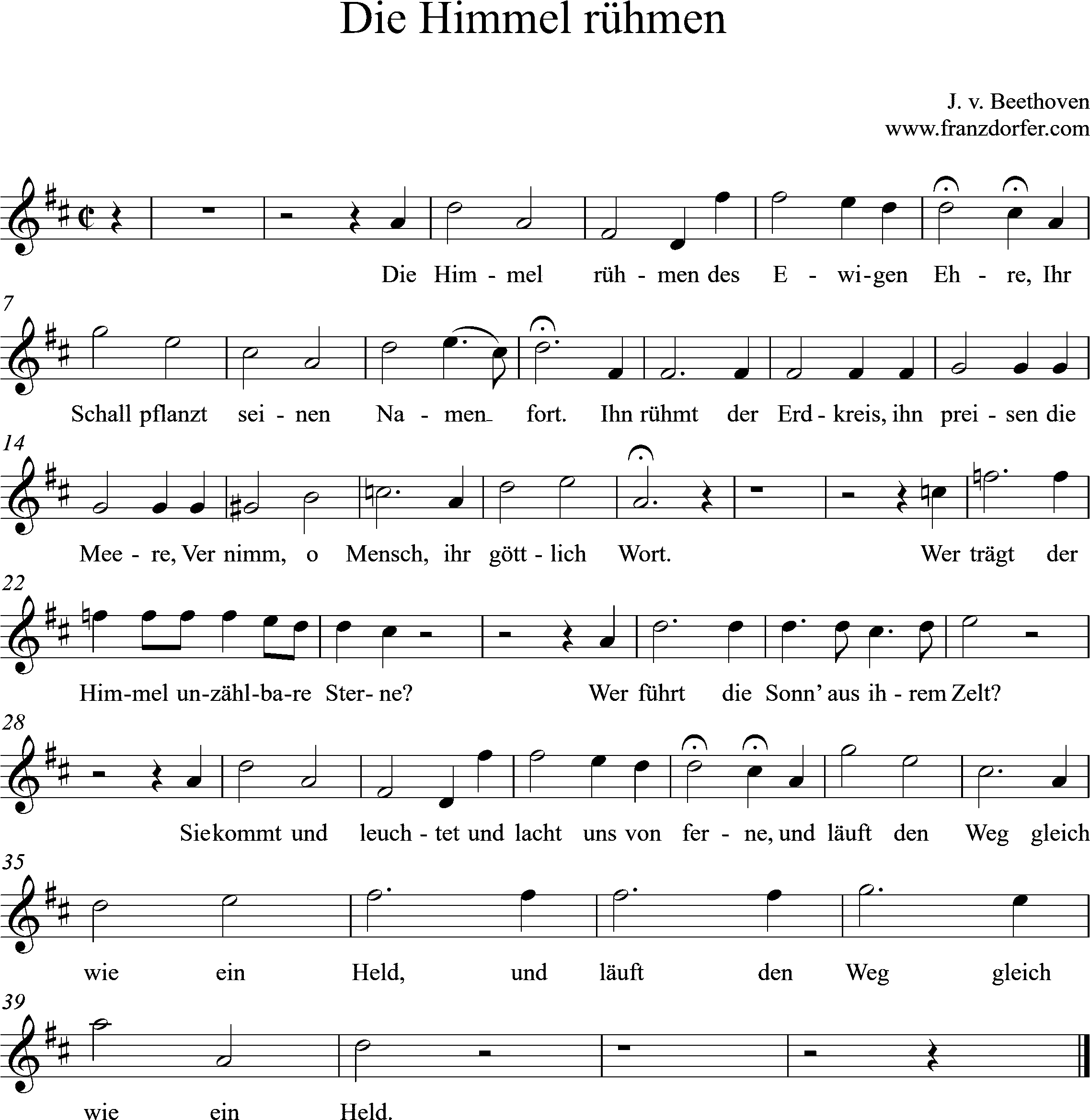 Clarinet Sheetmusic- Die Himmel rühmen