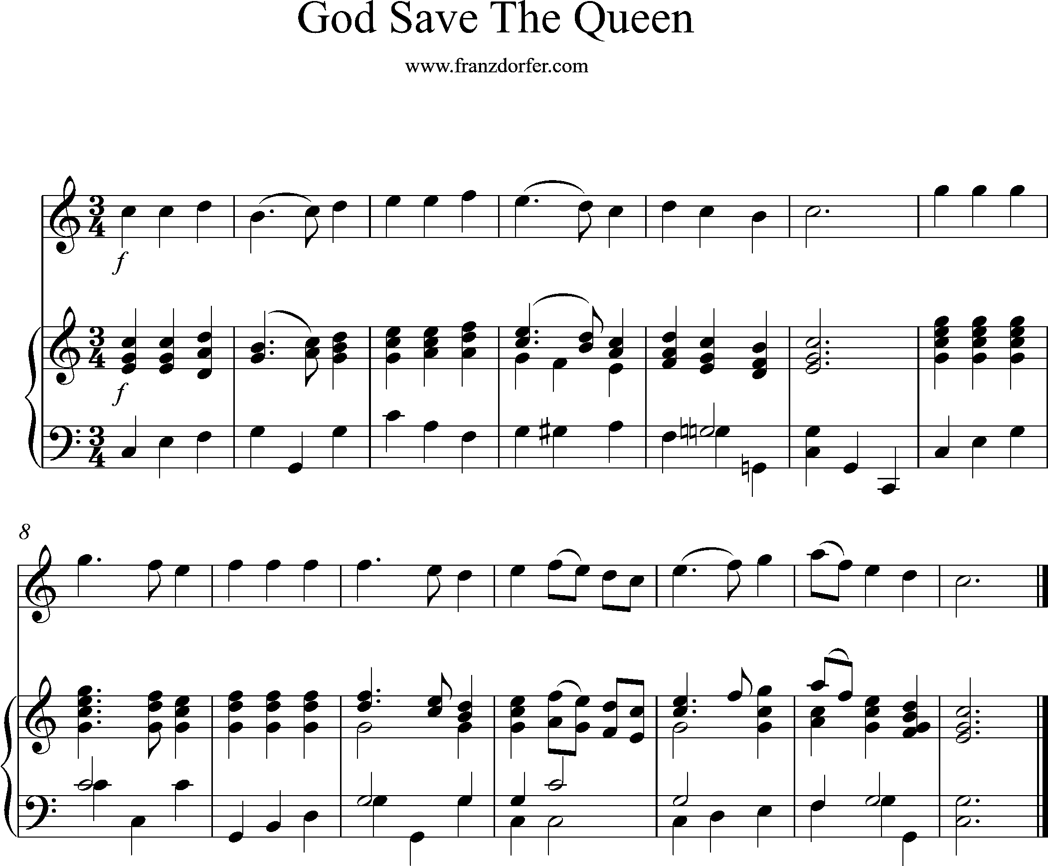 Piano partitur, G-Major, God save the Queen