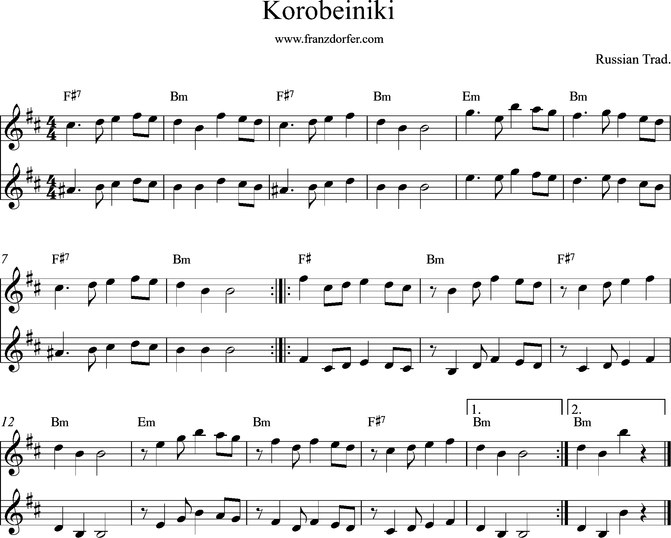 Clarinet Sheetmusic Tetris Theme