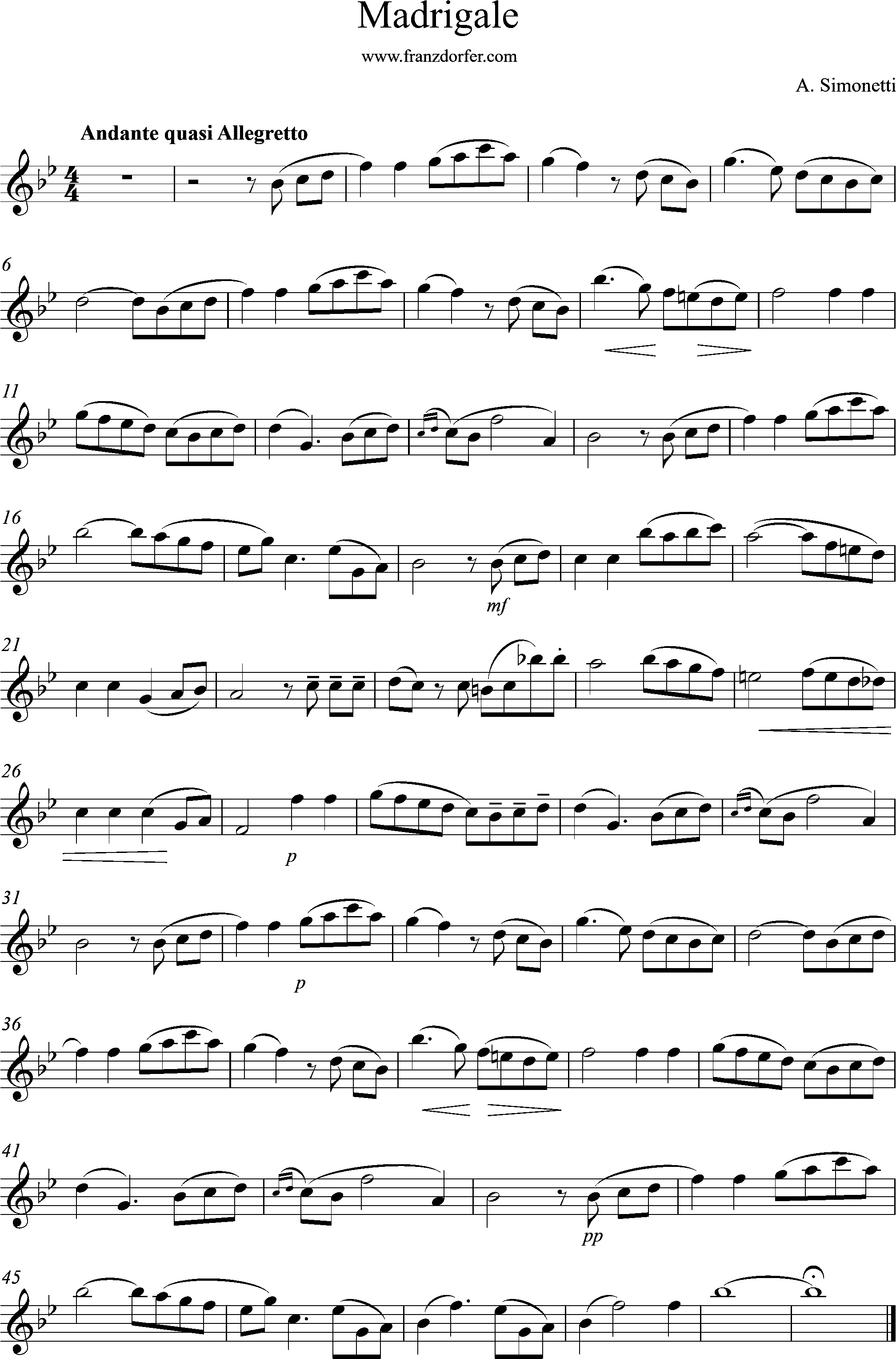 Clarinet sheetmusic Simonetti Madrigale