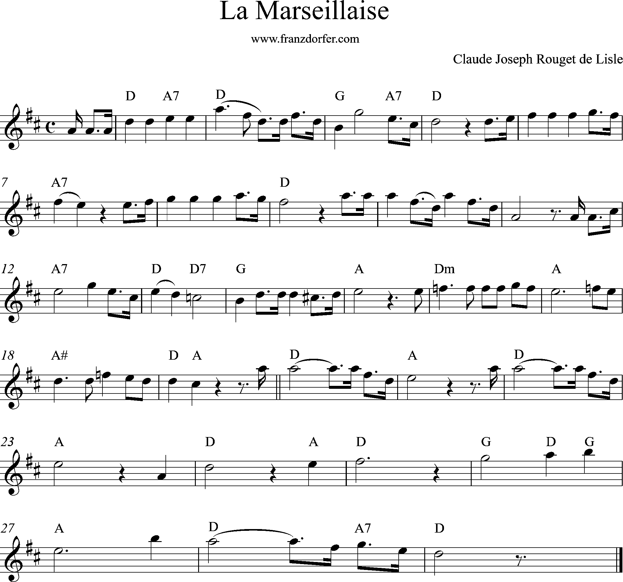 Clarinet sheet- La Marseillaise D-Major l