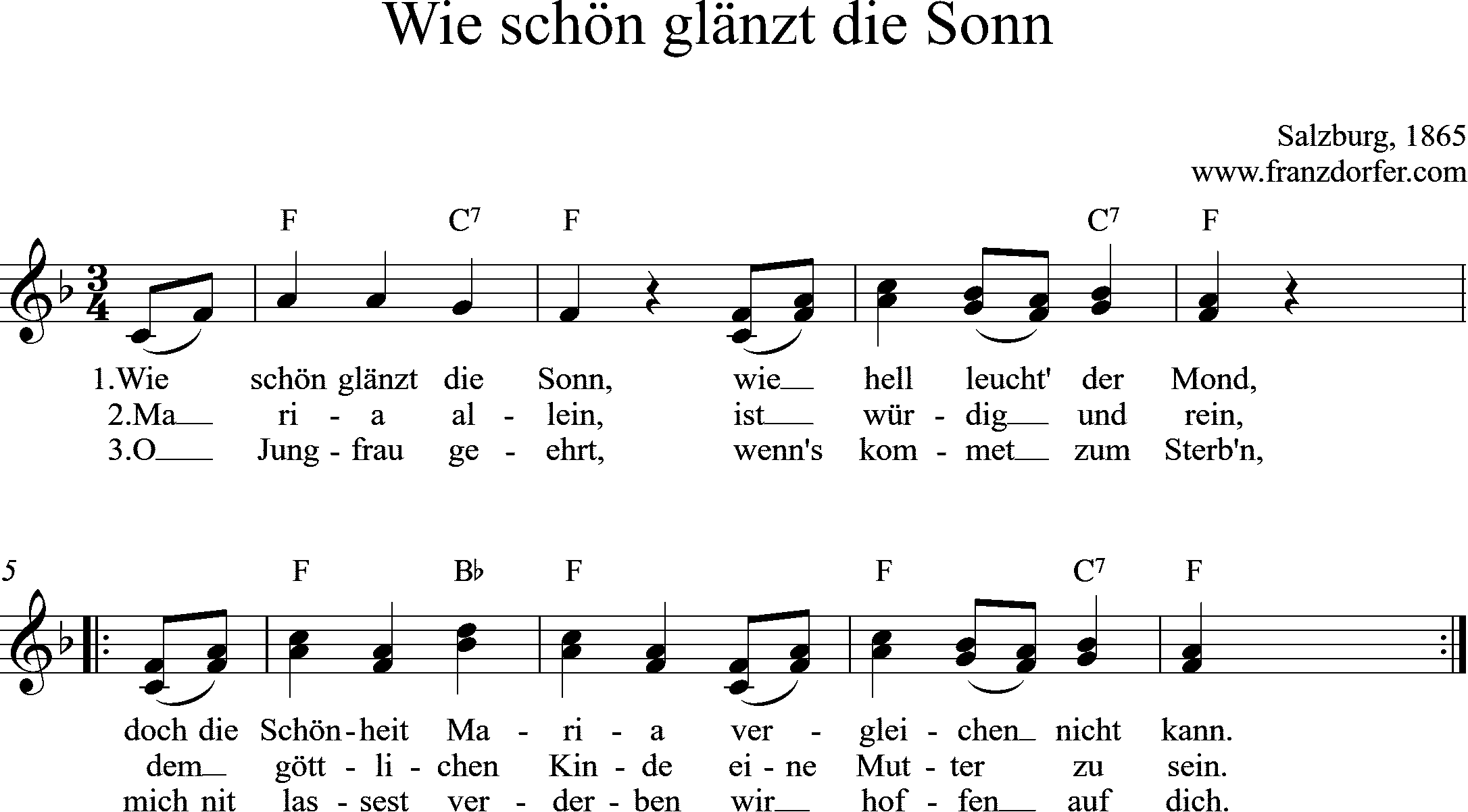 Noten Wie schön glänzt die Sonn