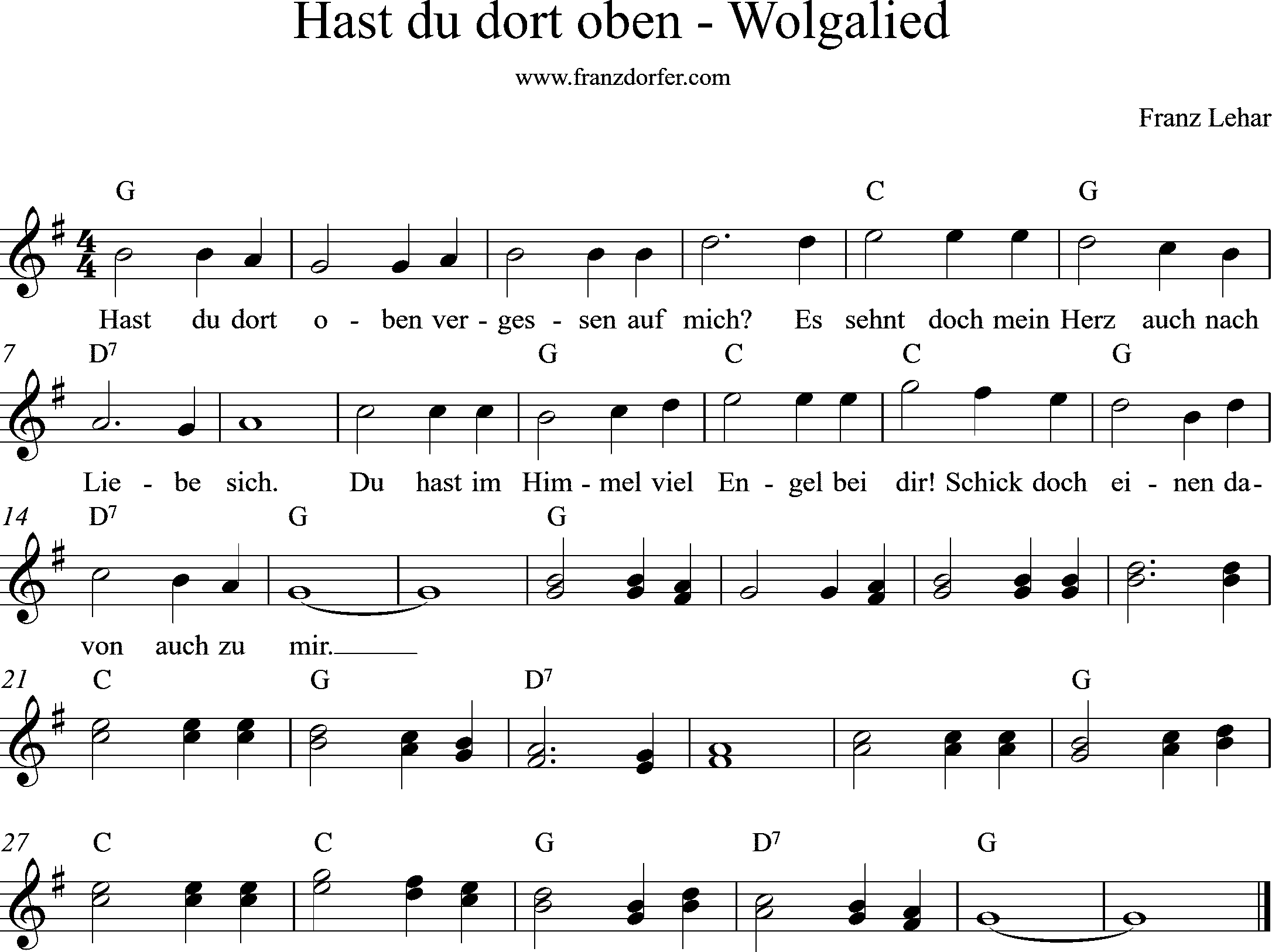 Noten Hast du dort oben, Wolgalied