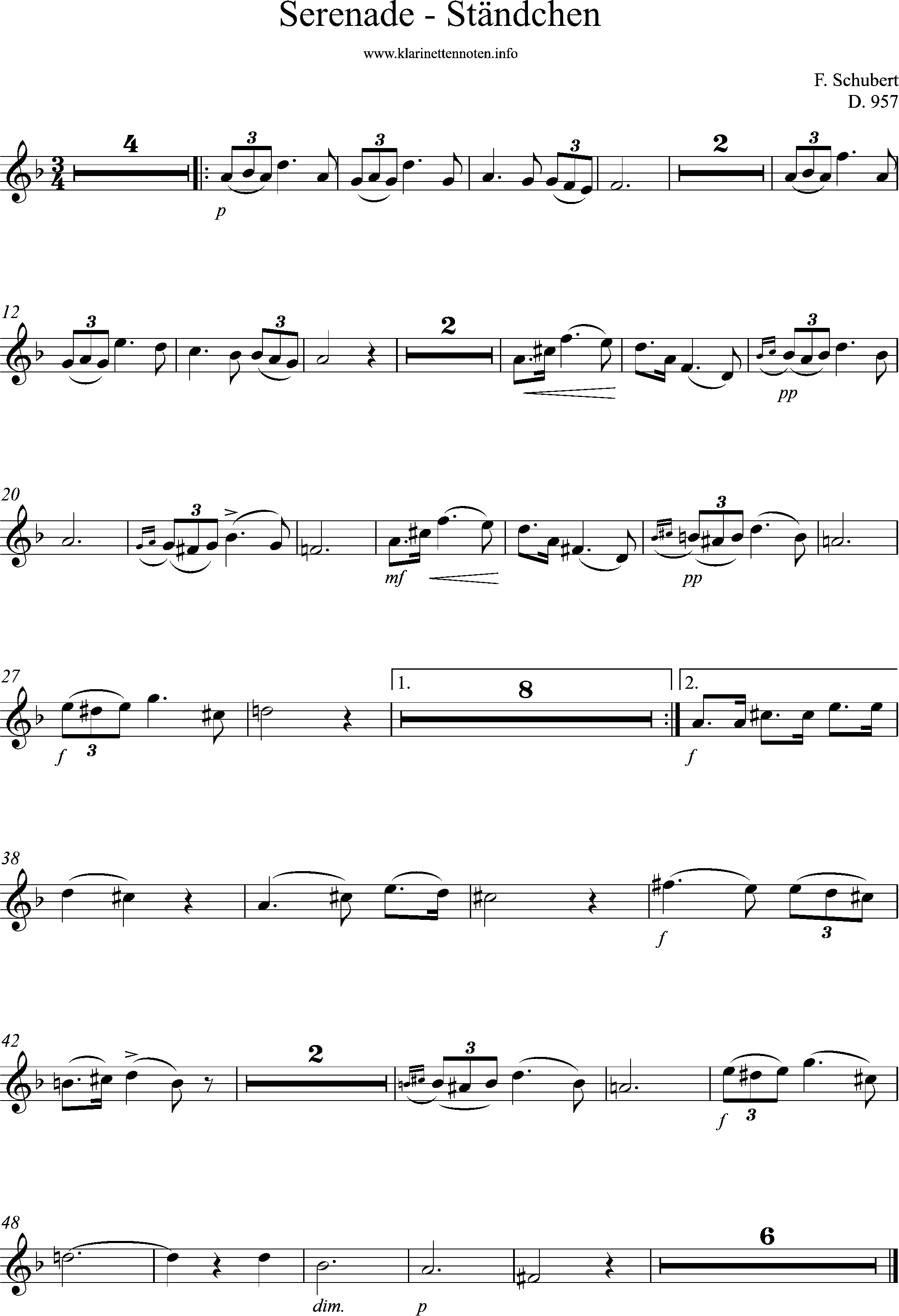 sheetmusic for Flute, D 957, Schwanengesang