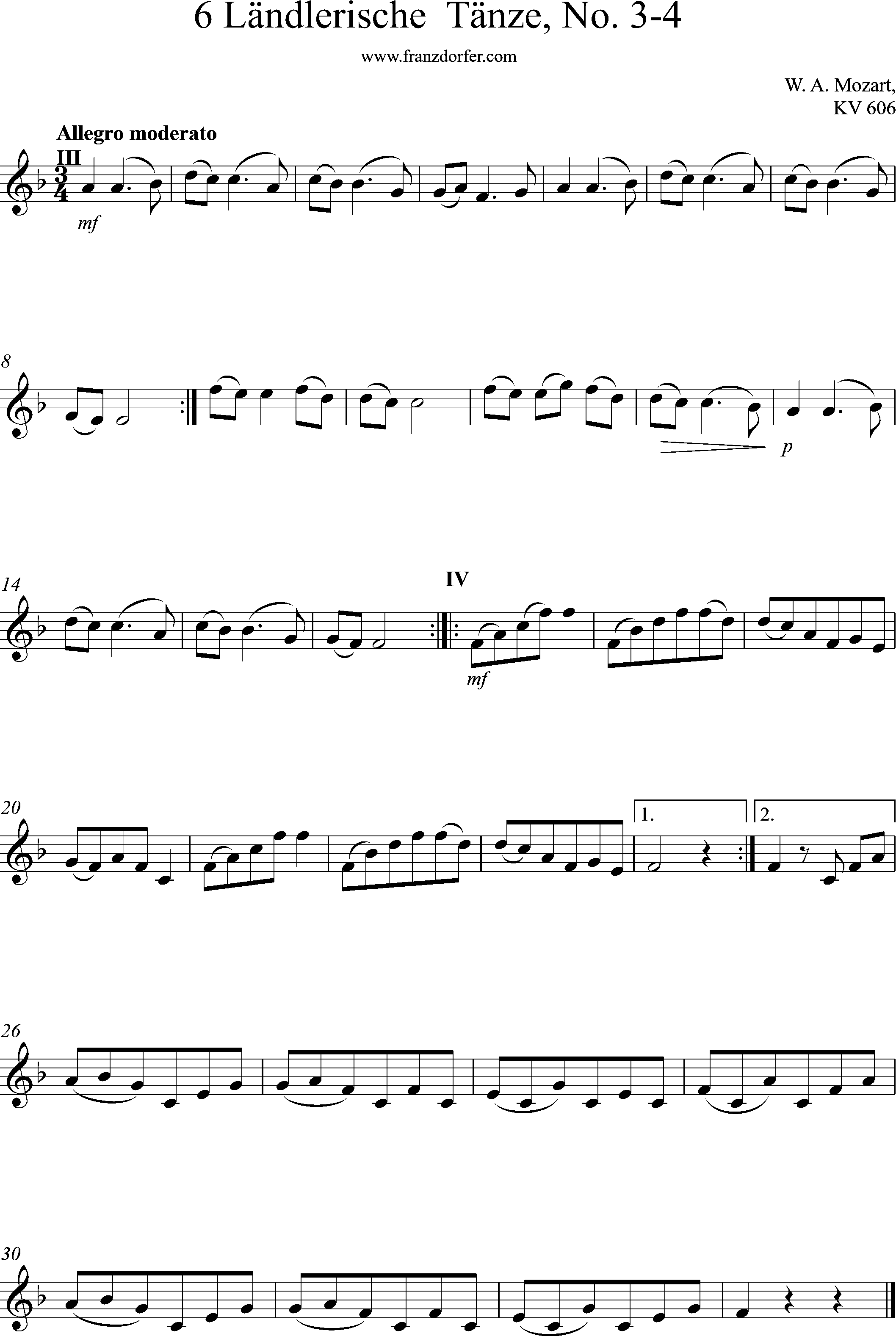 Clarinet Part 6 länlerische Tänze, F-Major