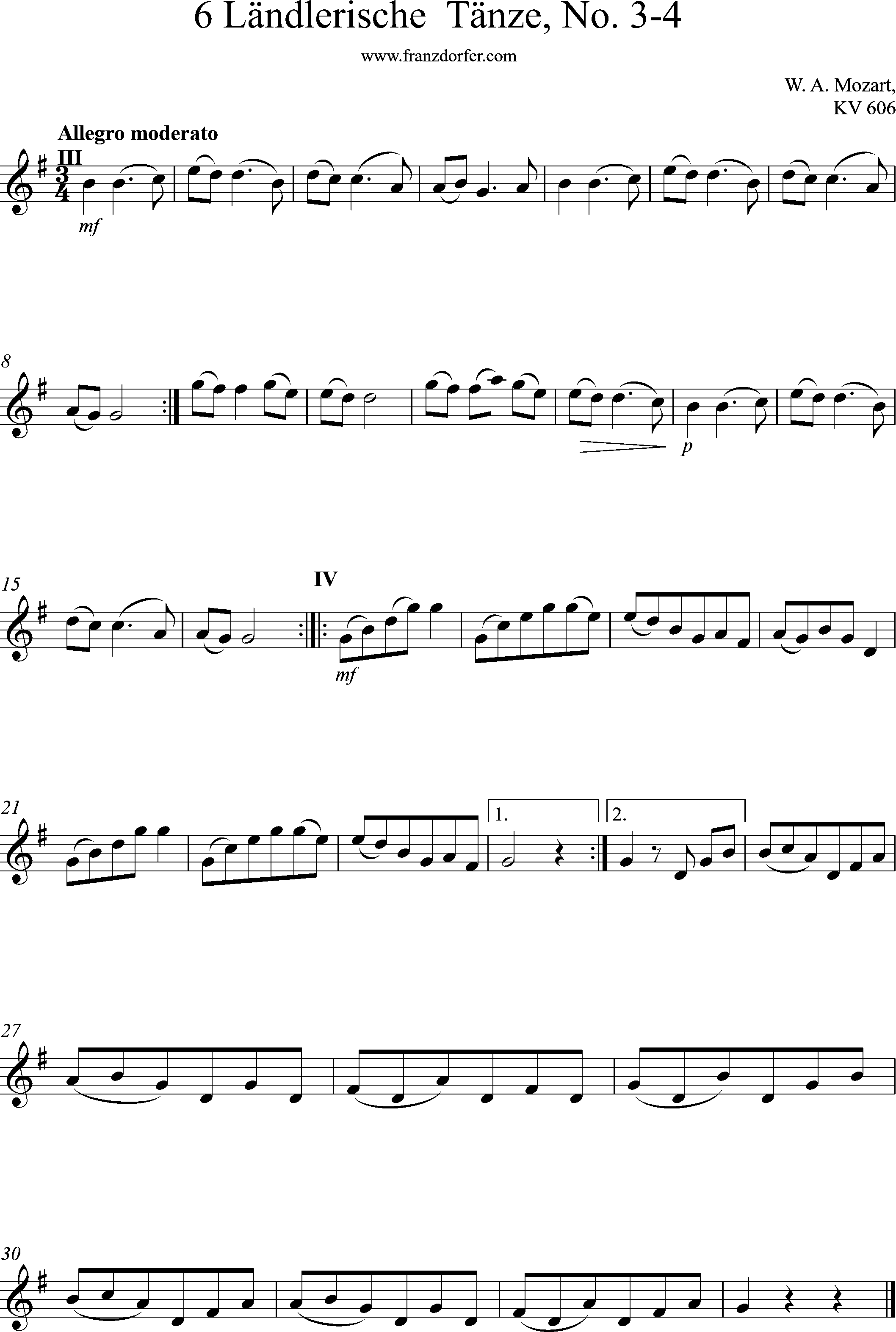 Clarinet Part 6 länlerische Tänze, G-Major