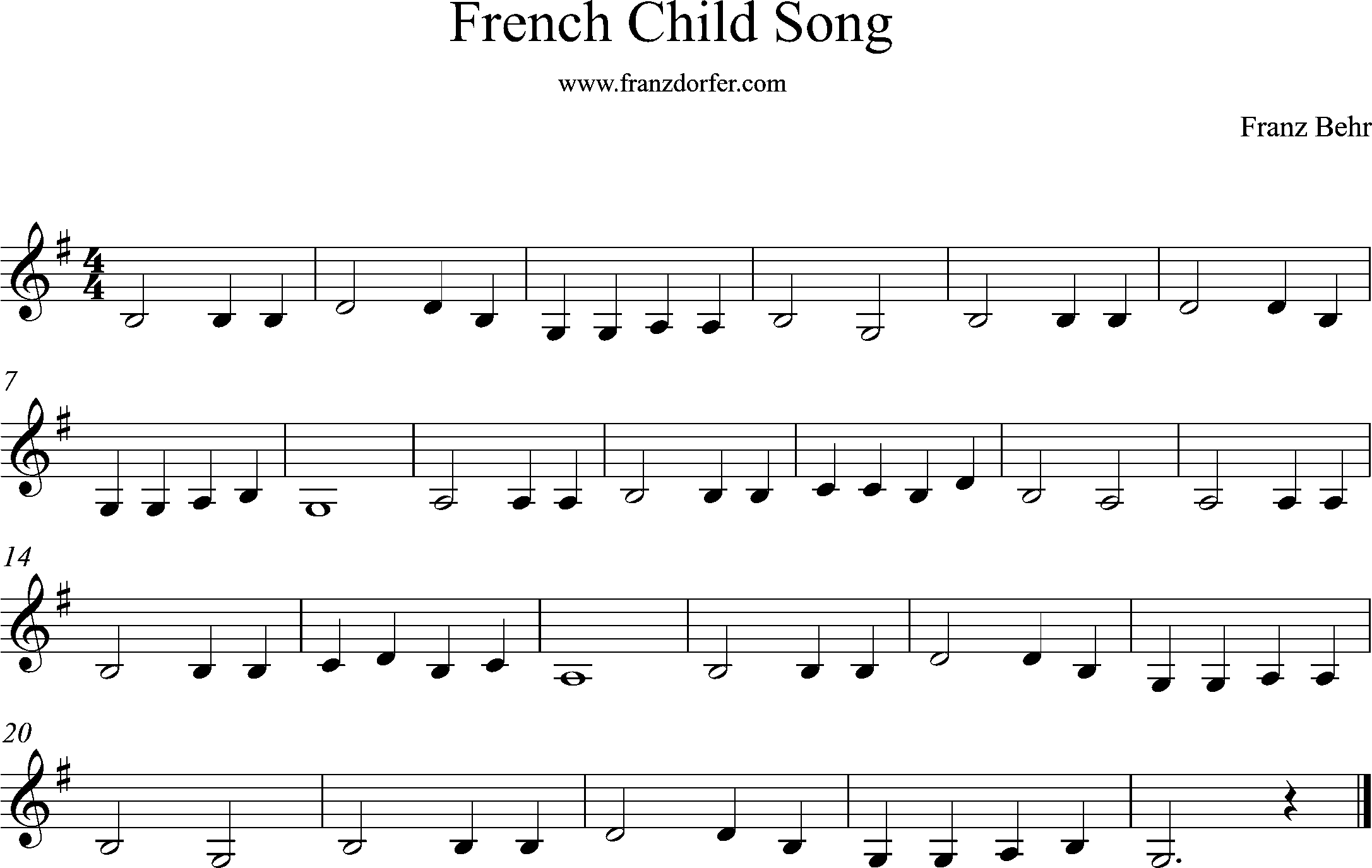 Clarinet part, French Children Song