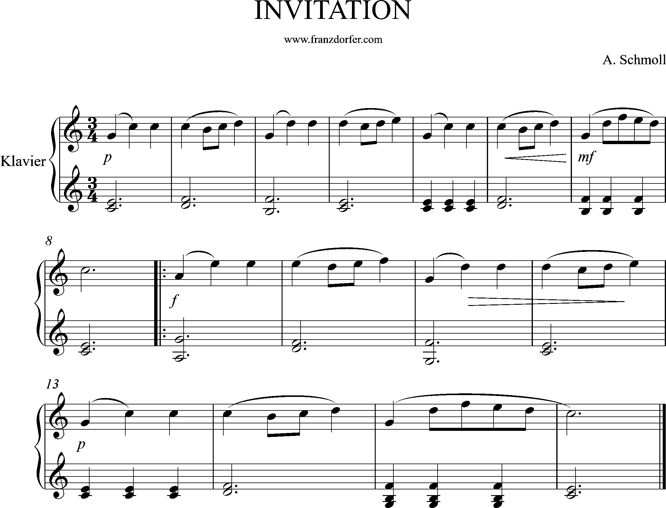 klaviernoten, Invitation, C-Dur