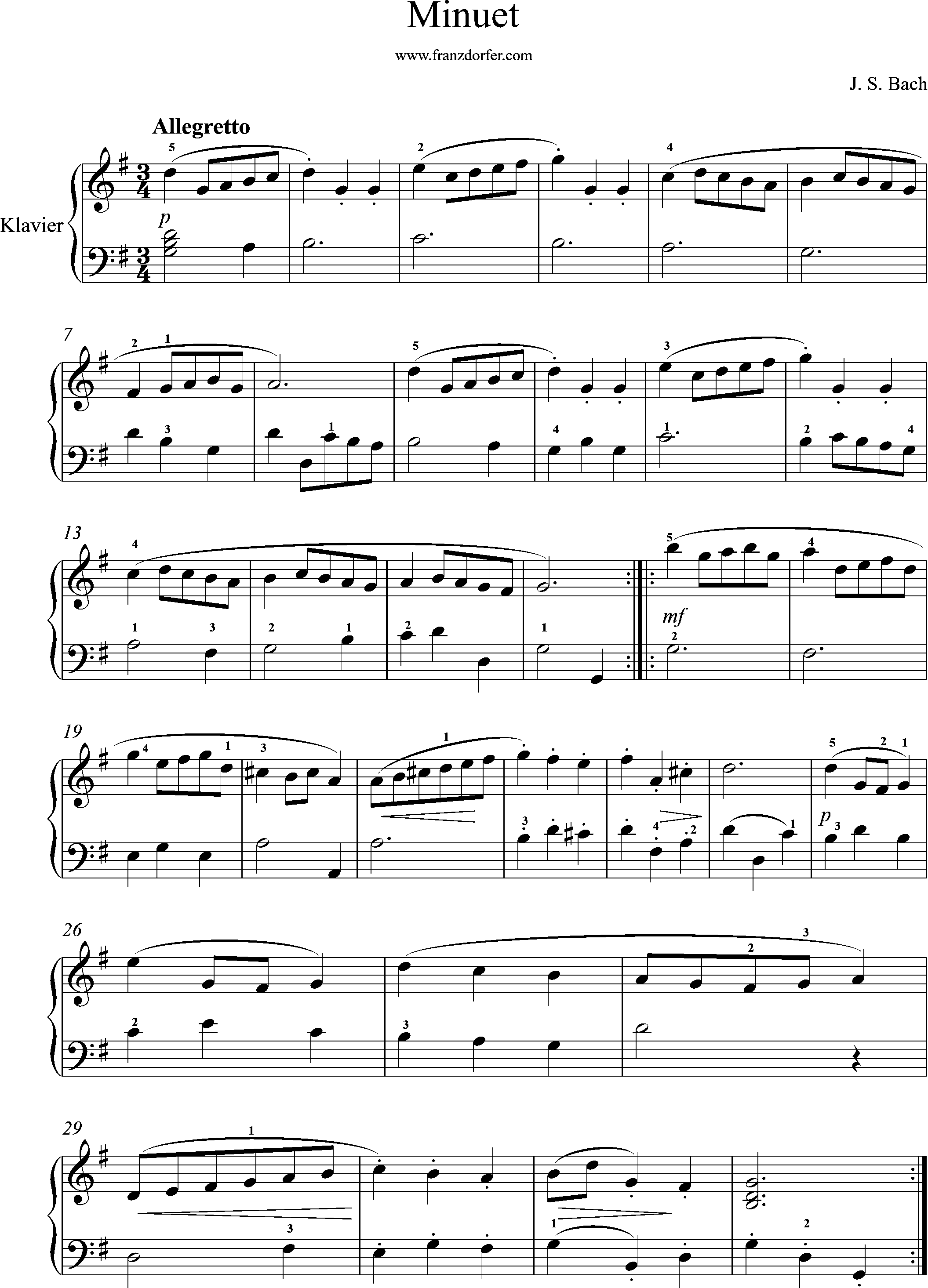 piano sheetmusic, Minuet in G Major