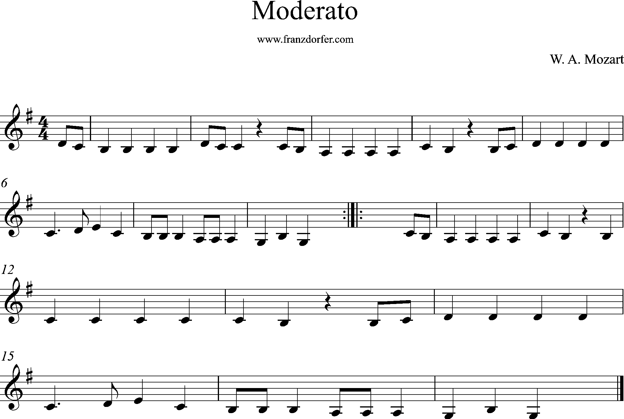 Klarinettennoten- Moderato Mozart