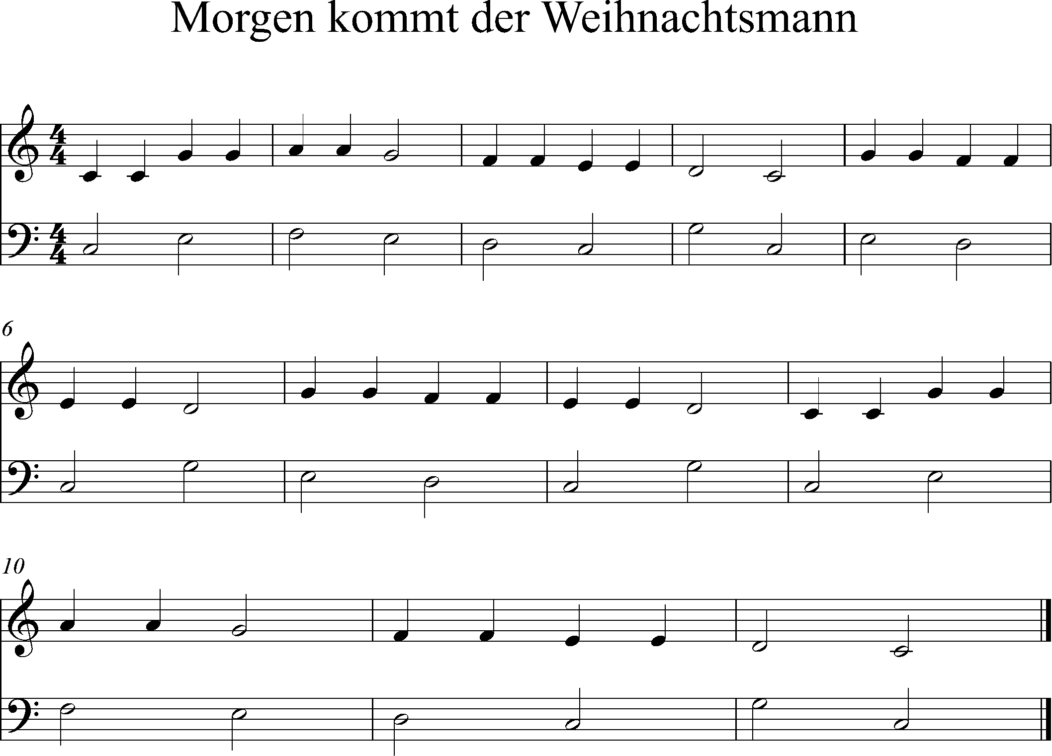 Klavier Noten - easy, C-Dur, Morgen kommt der Weihnachtsmann