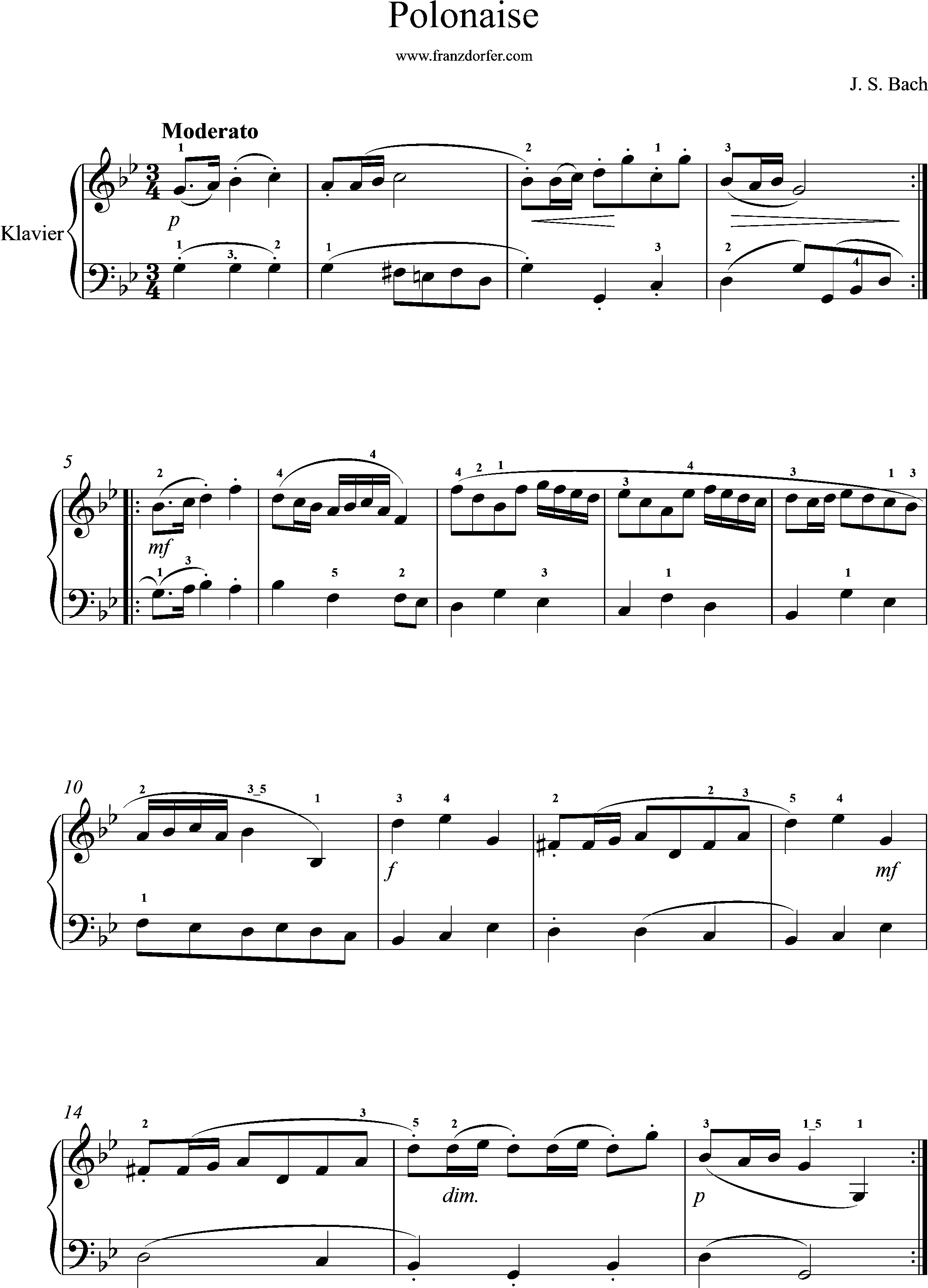 klaviernoten - Polonaise in g, Bach