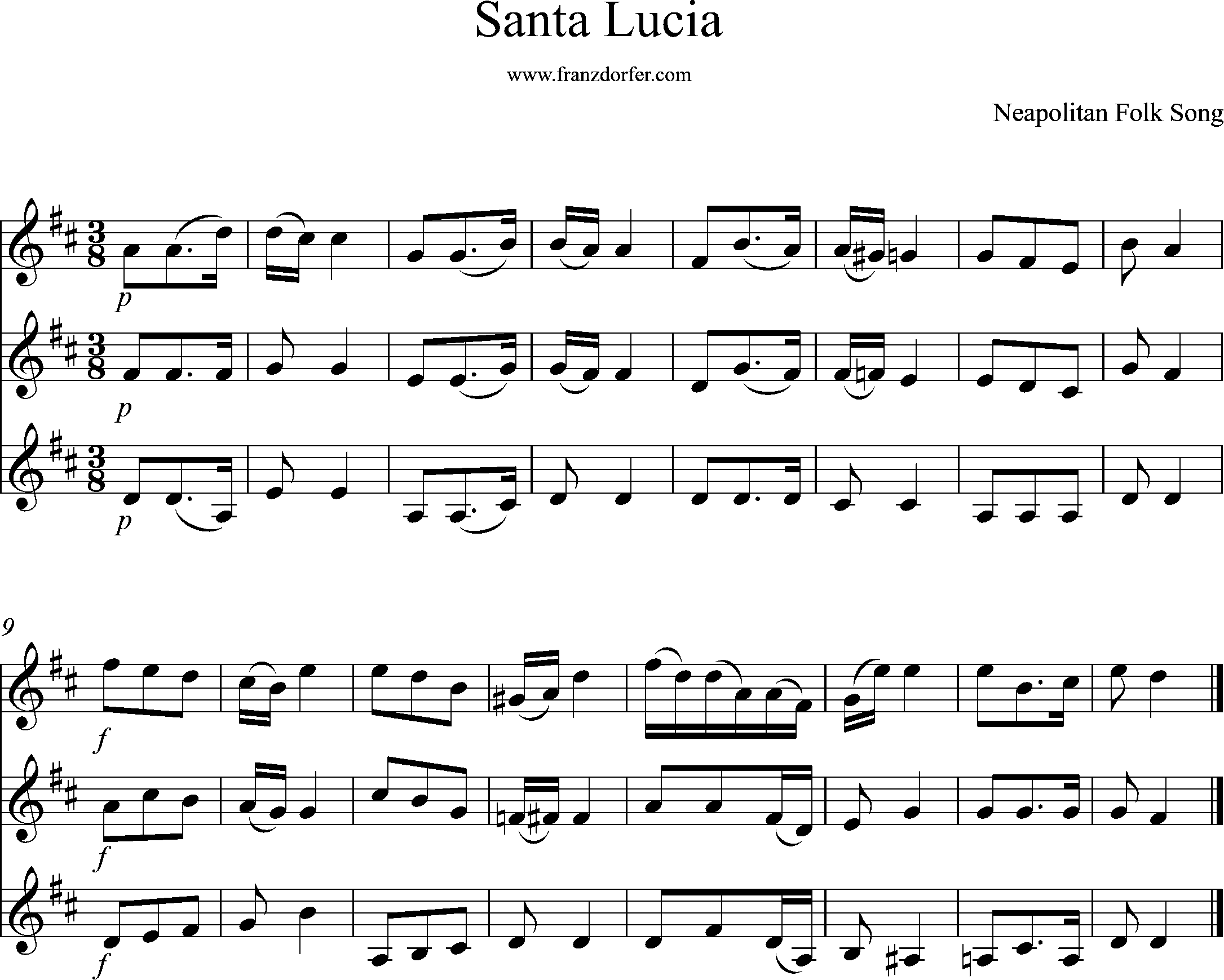 klarinettentrio, noten, Santa Lucia