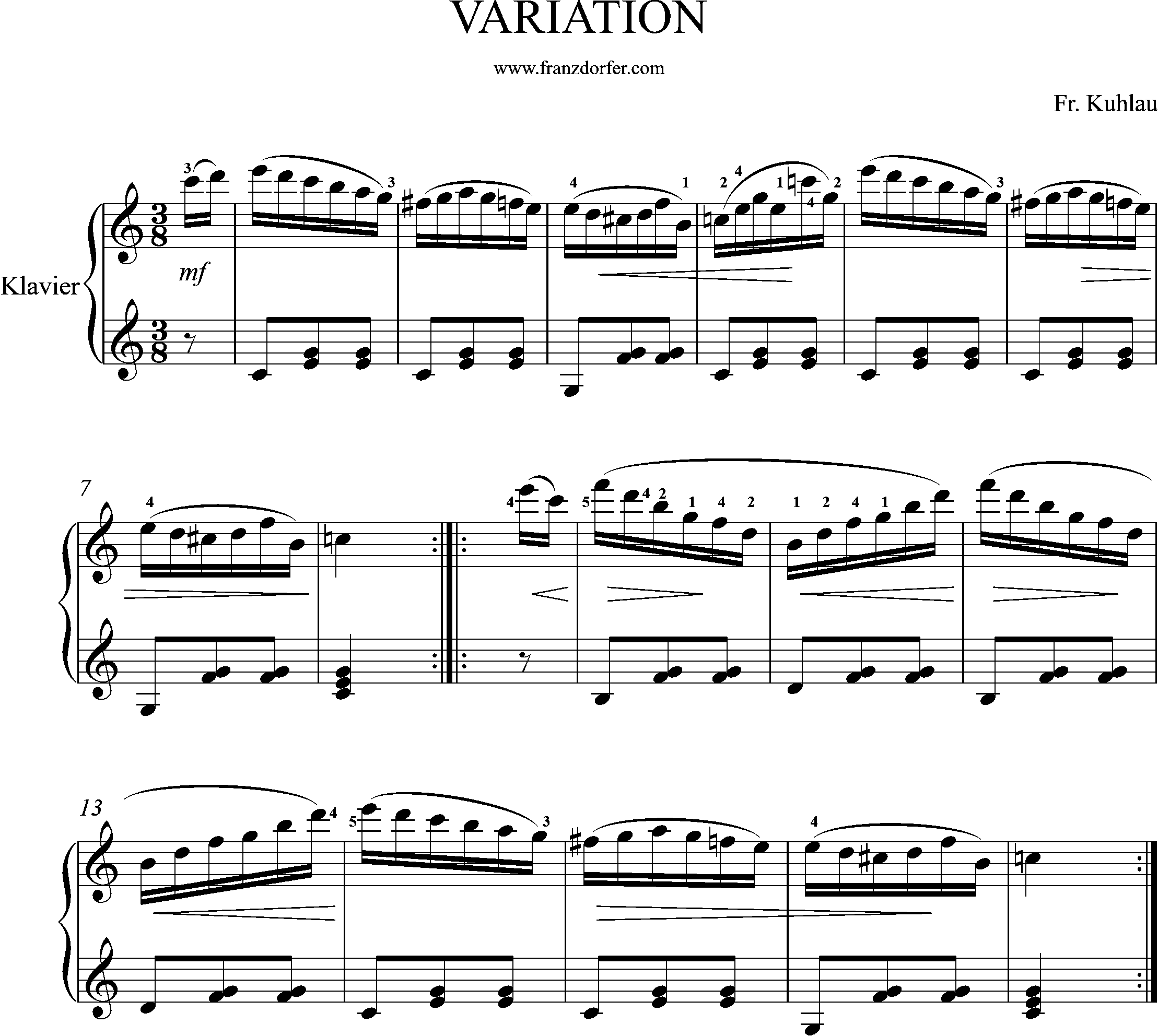klaviernoten, Variation, Kuhlau